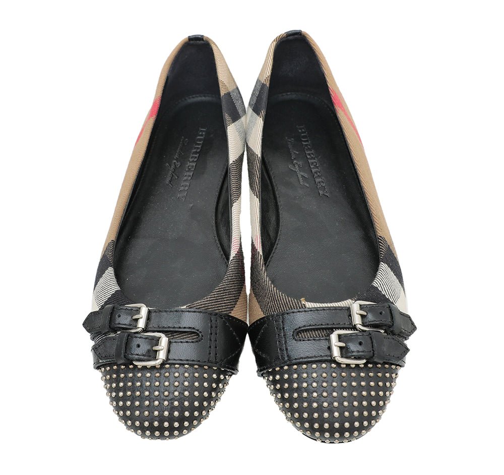 Burberry Black Novacheck Avonwick Studs Ballerina 36