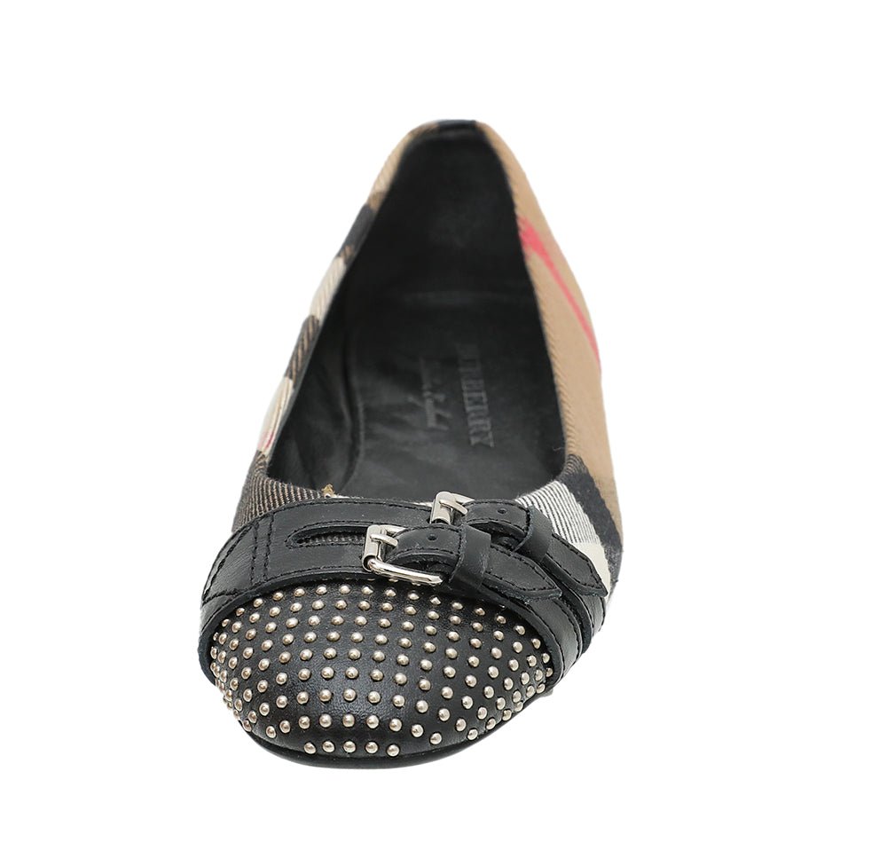 Burberry Black Novacheck Avonwick Studs Ballerina 36