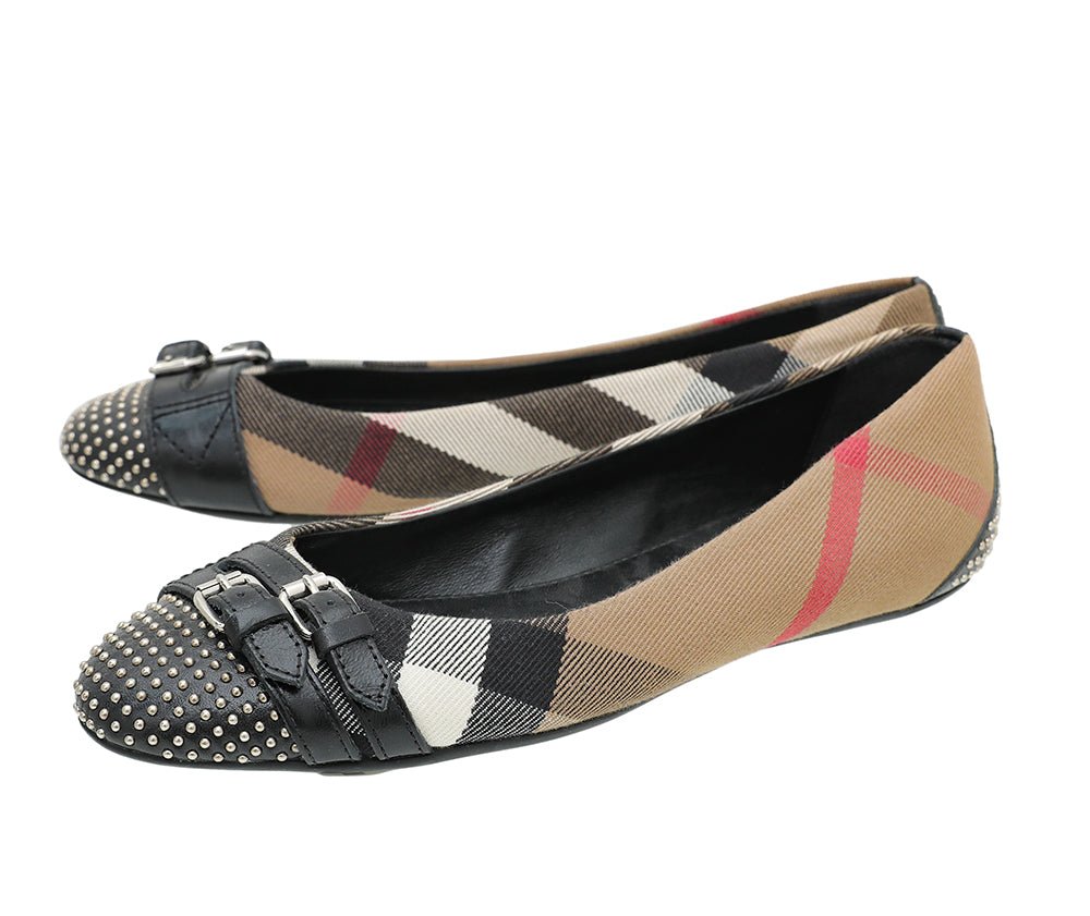 Burberry Black Novacheck Avonwick Studs Ballerina 36