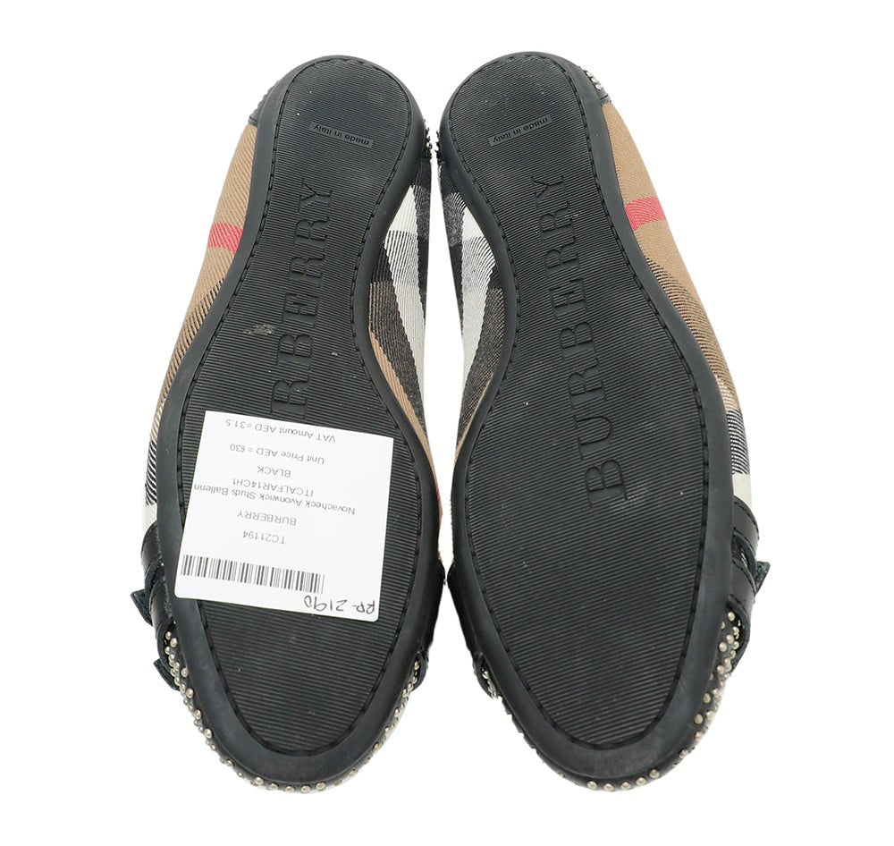 Burberry Black Novacheck Avonwick Studs Ballerina 36