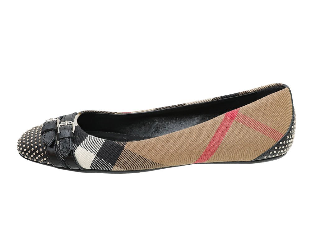 Burberry Black Novacheck Avonwick Studs Ballerina 36