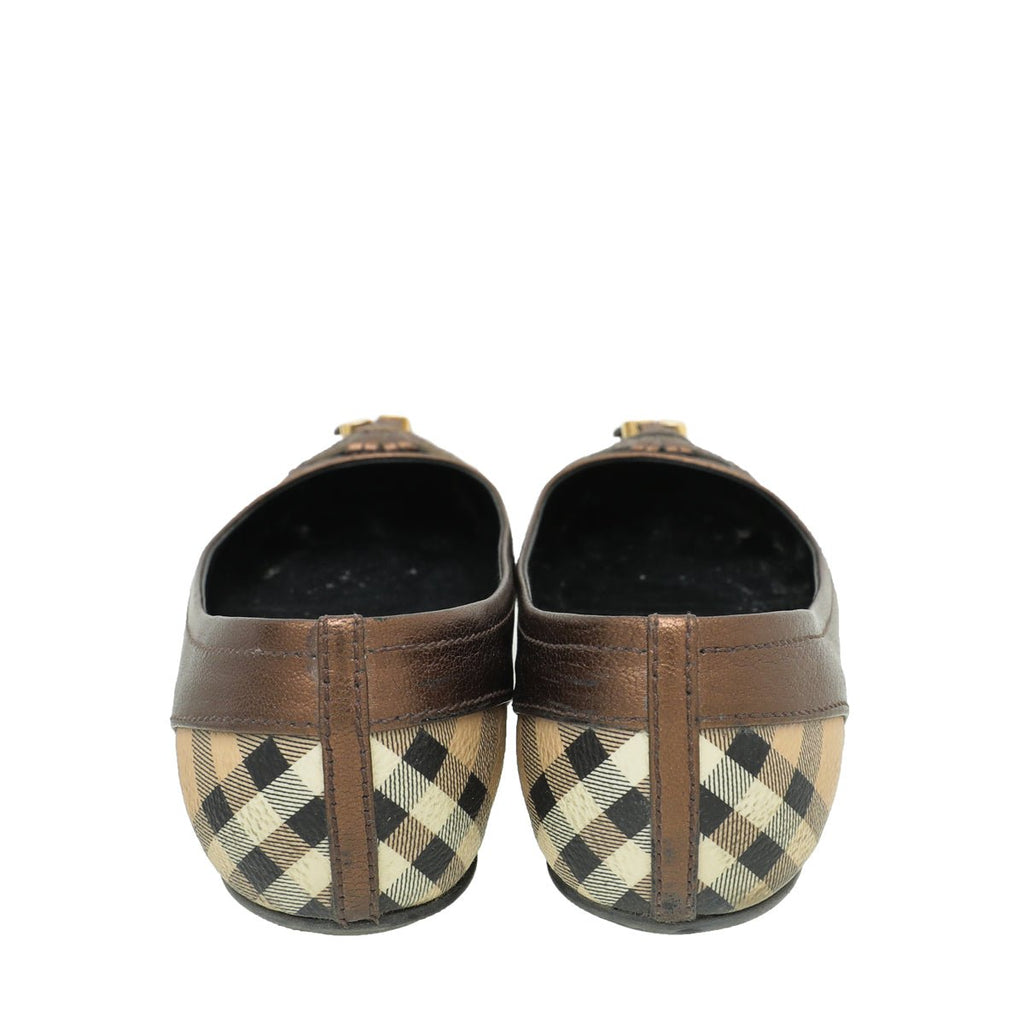 Burberry Bronze Haymarket Yates Ballerina Flat 36