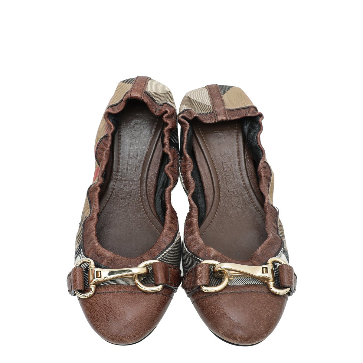 Burberry Brown House Check Flat Elastic Ballet 36