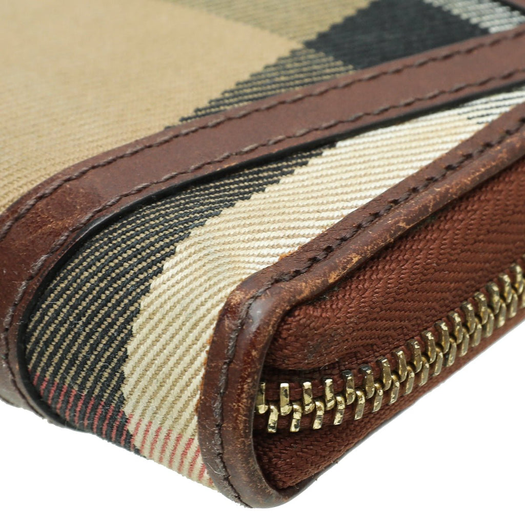 Burberry Brown House Check Zip Around Wallet