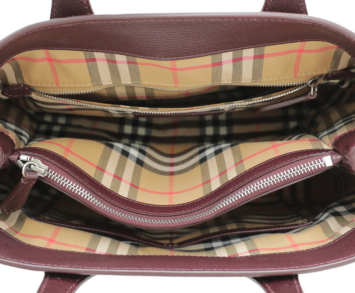 Burberry Burgundy Vintage Check Banner Tote Medium Bag