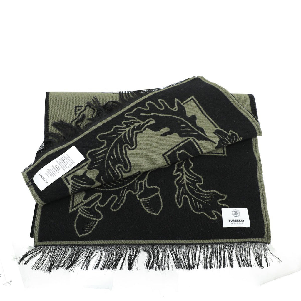Burberry Dark Fern New Oak Leaf  FootBall Wool Scarf