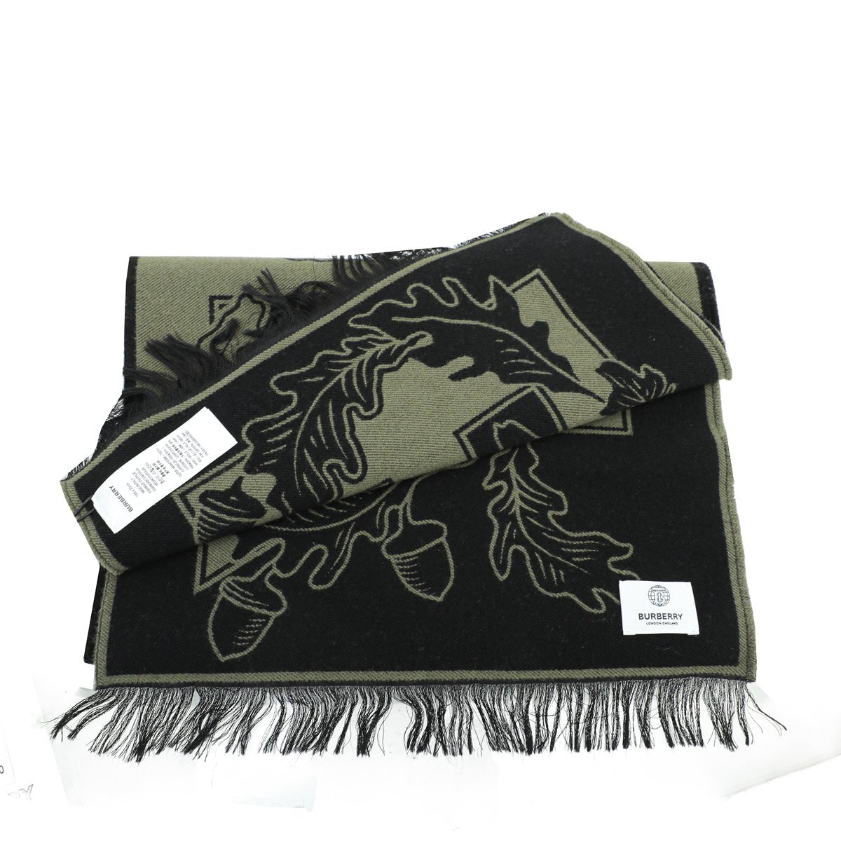 Burberry Dark Fern New Oak Leaf  FootBall Wool Scarf