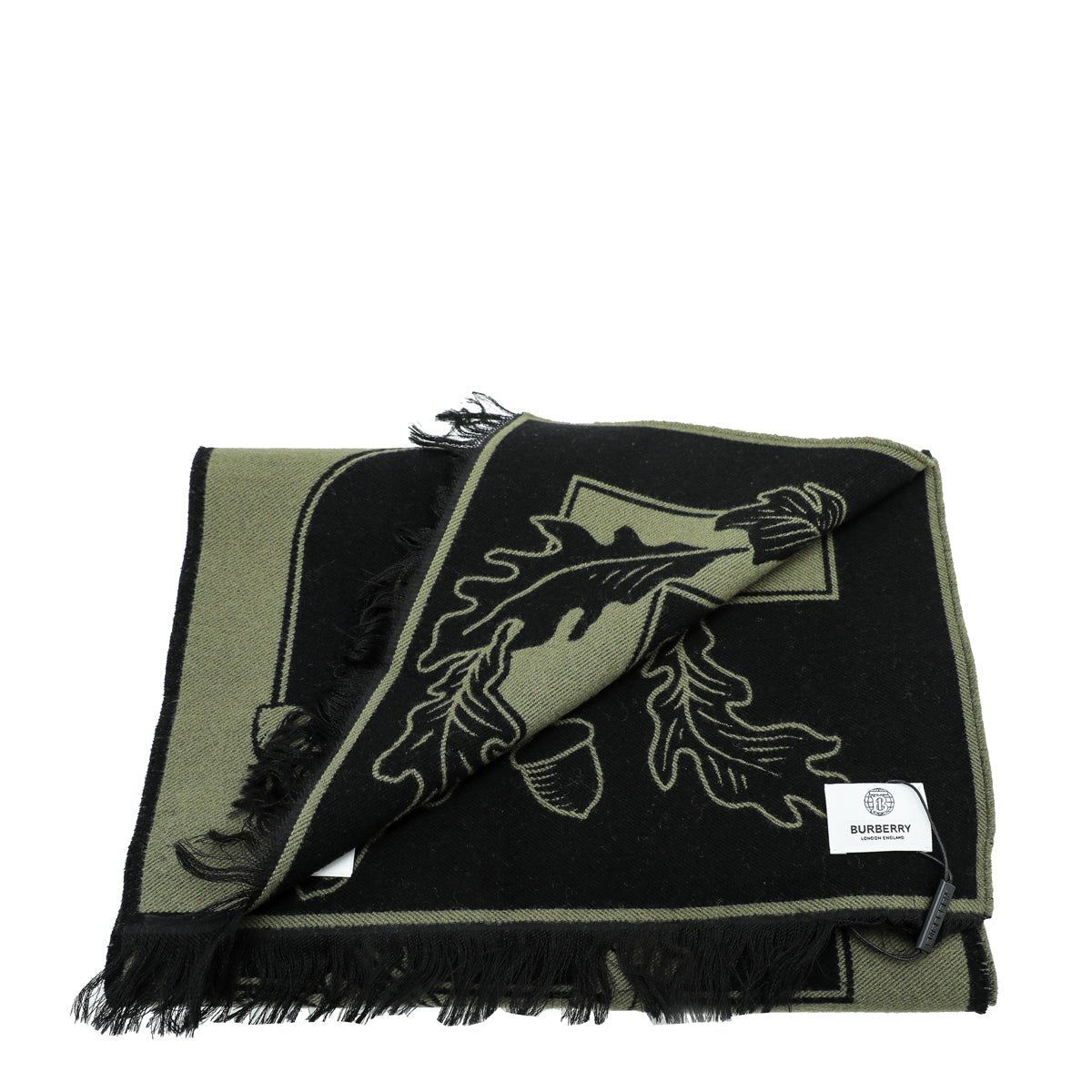 Burberry Dark Fern New Oak Leaf  FootBall Wool Scarf
