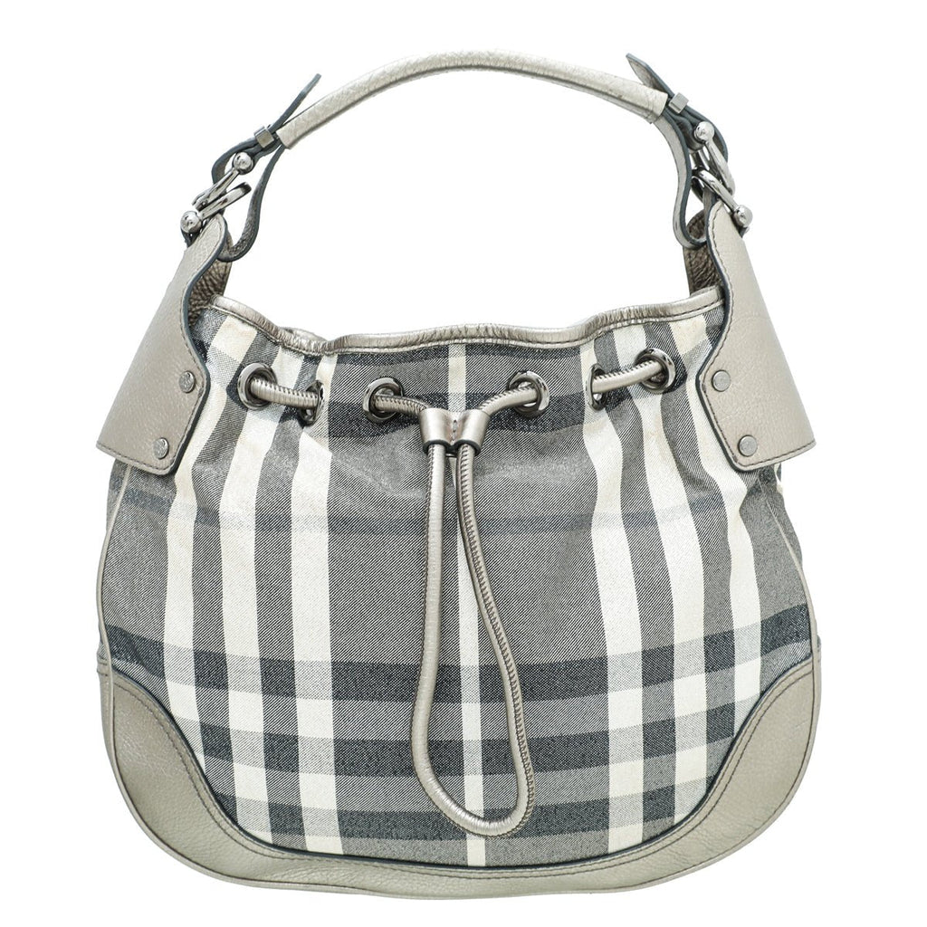 Burberry Metallic Bronze House Check Pewter Hobo Bag