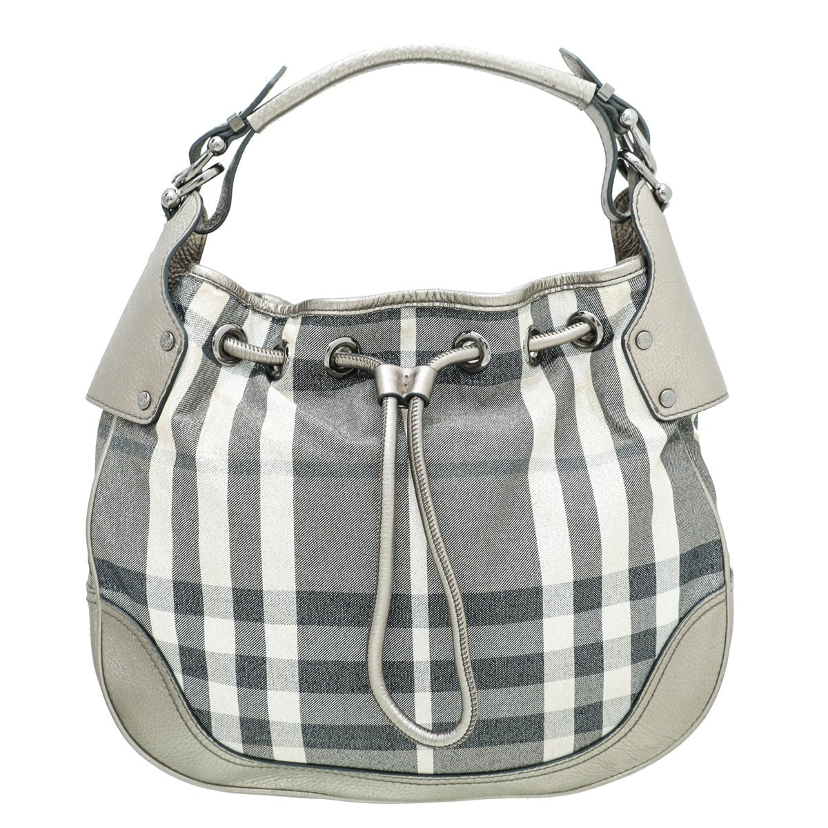 Burberry Metallic Bronze House Check Pewter Hobo Bag
