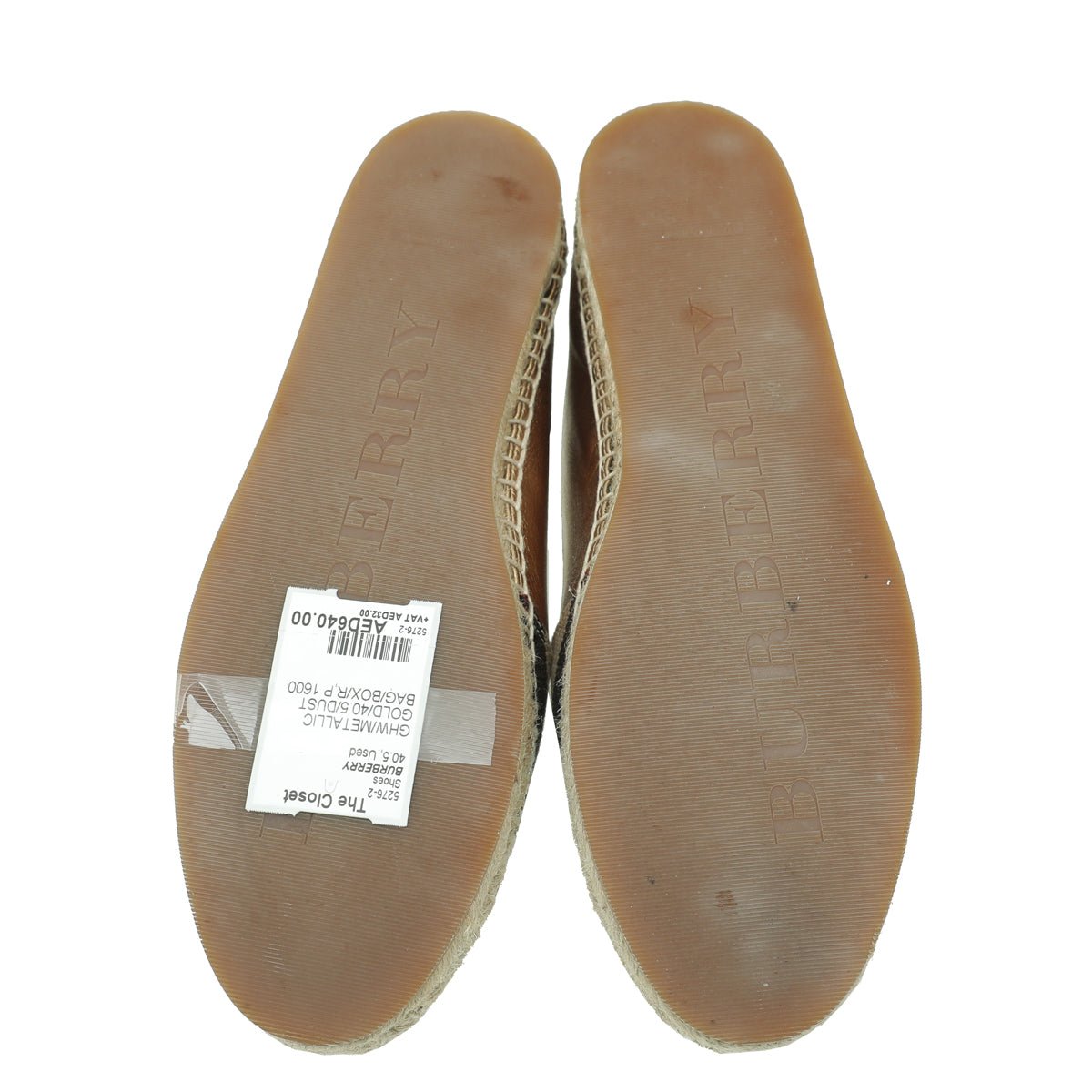 Burberry Metallic Gold Check Espadrille 40.5