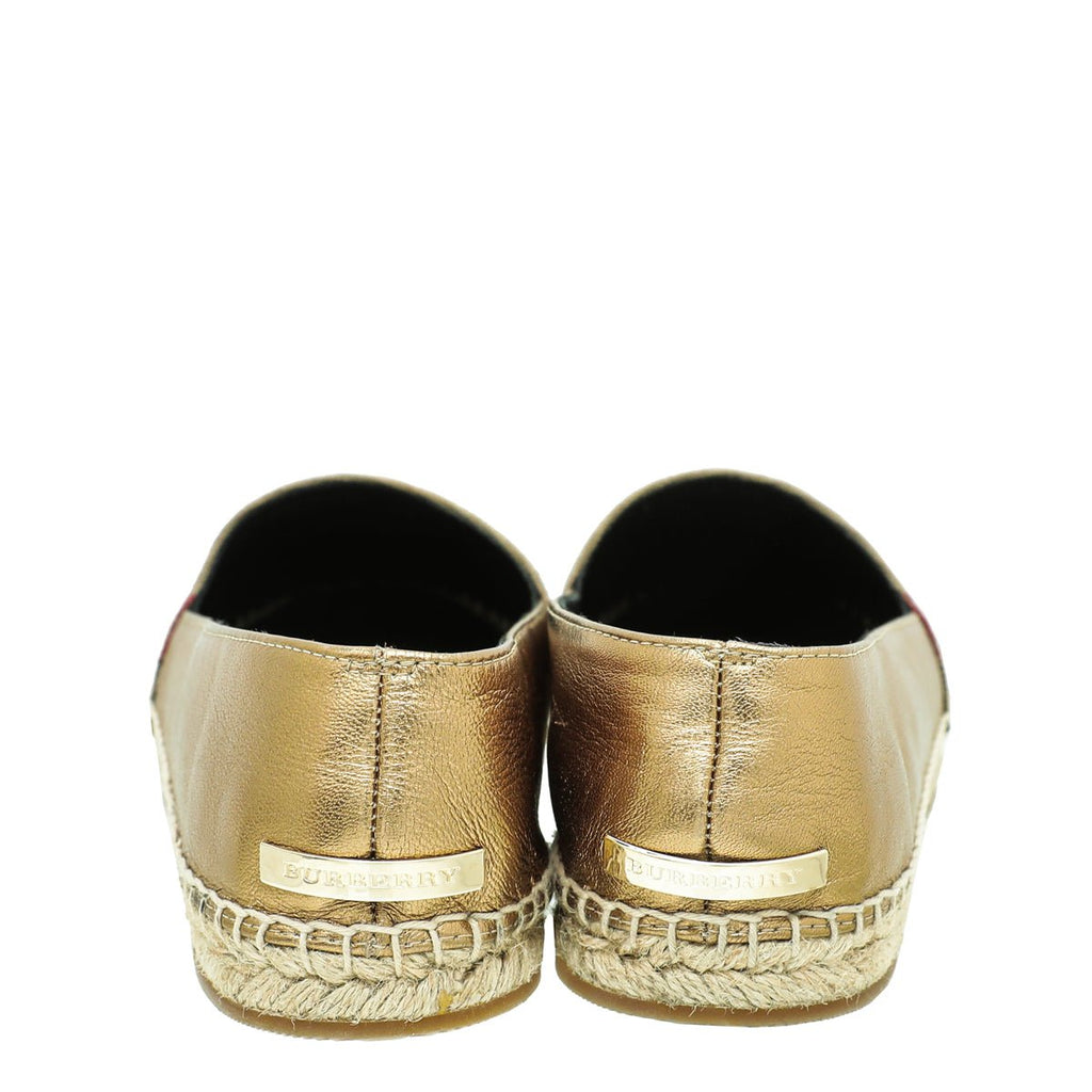 Burberry Metallic Gold Check Espadrille 40.5