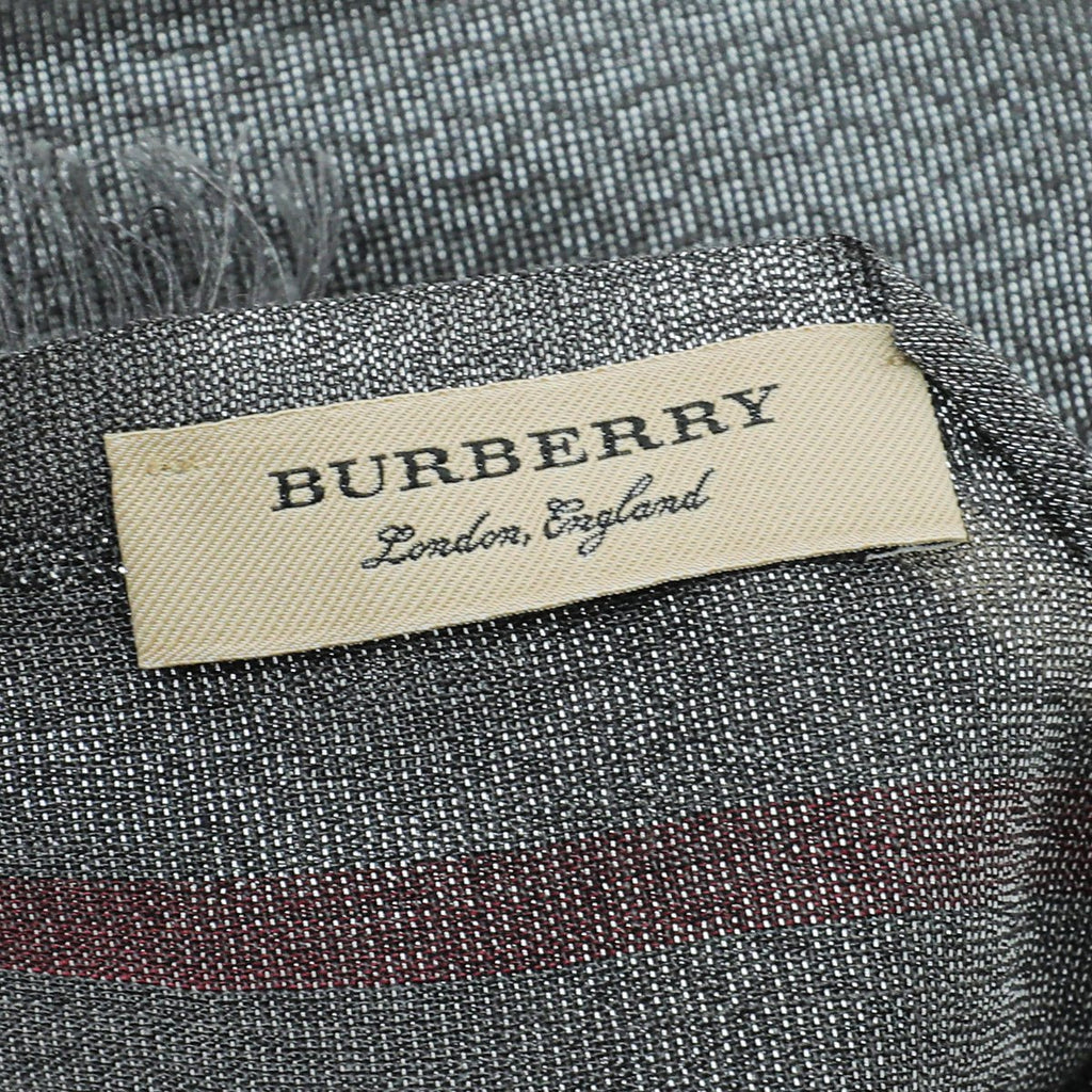 Burberry Metallic Grey Vintage Check Silk Scarf