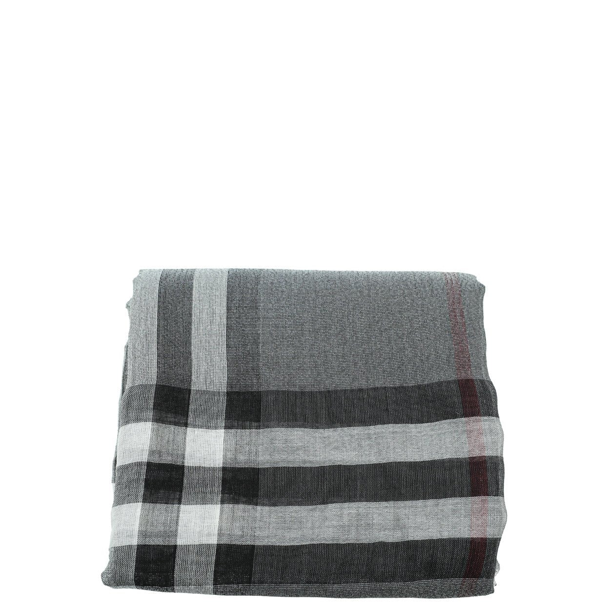 Burberry Metallic Grey Vintage Check Silk Scarf