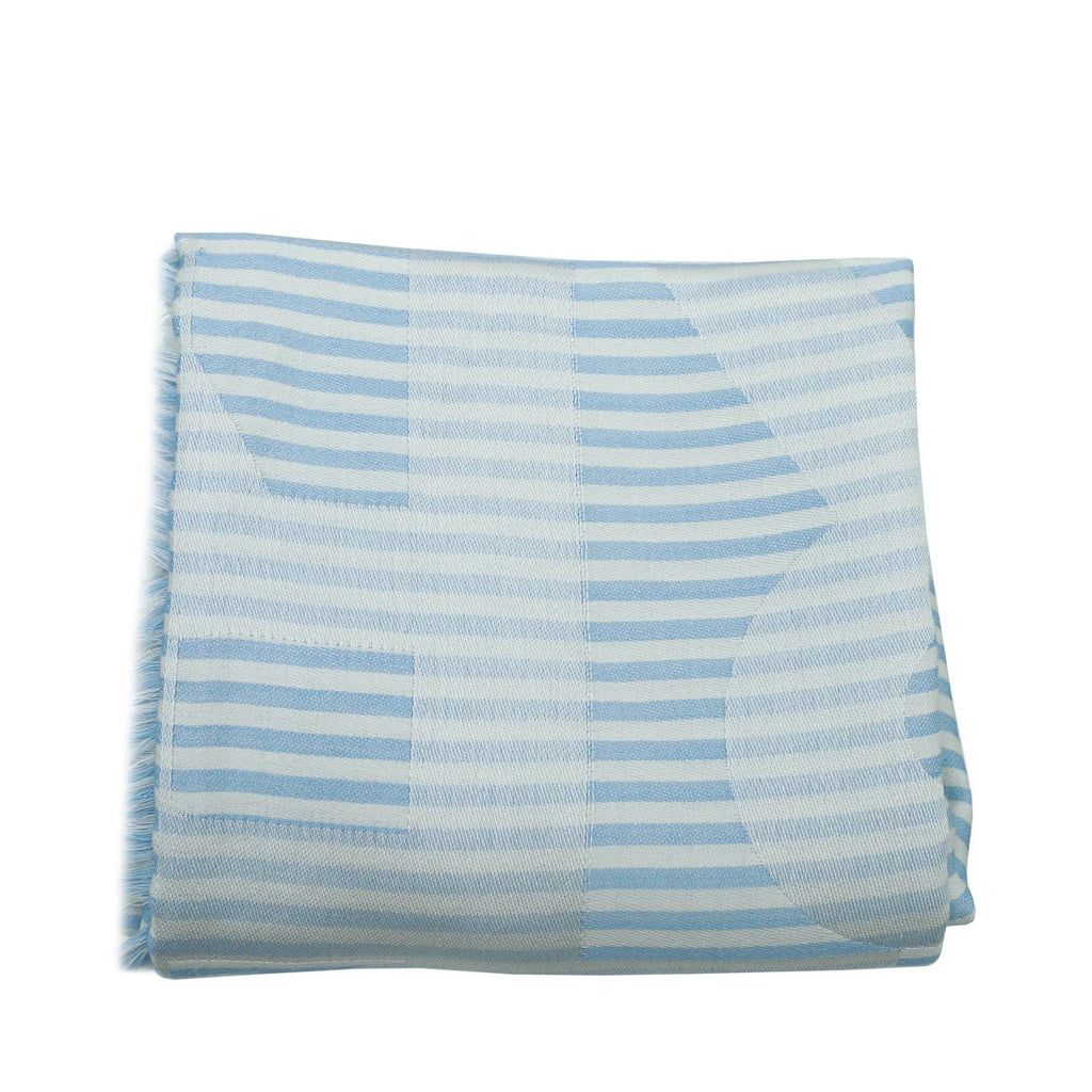 Burberry Pale Blue TB Logo Print Stripe Scarf
