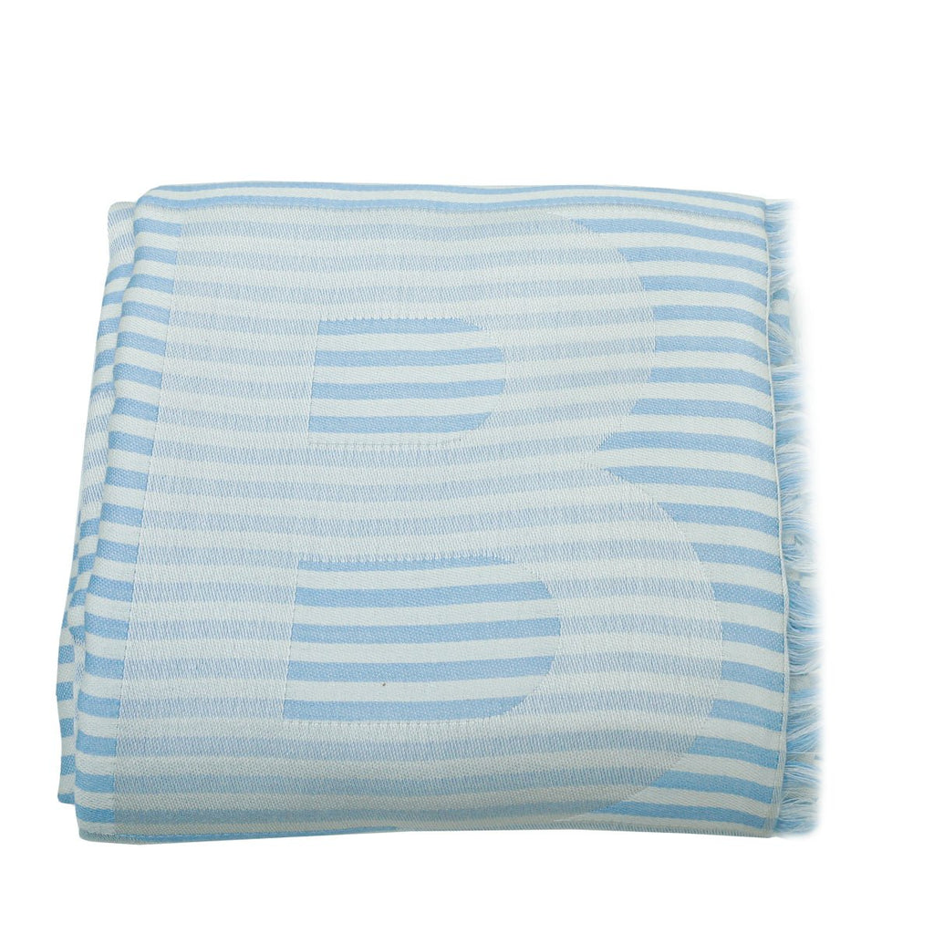 Burberry Pale Blue TB Logo Print Stripe Scarf
