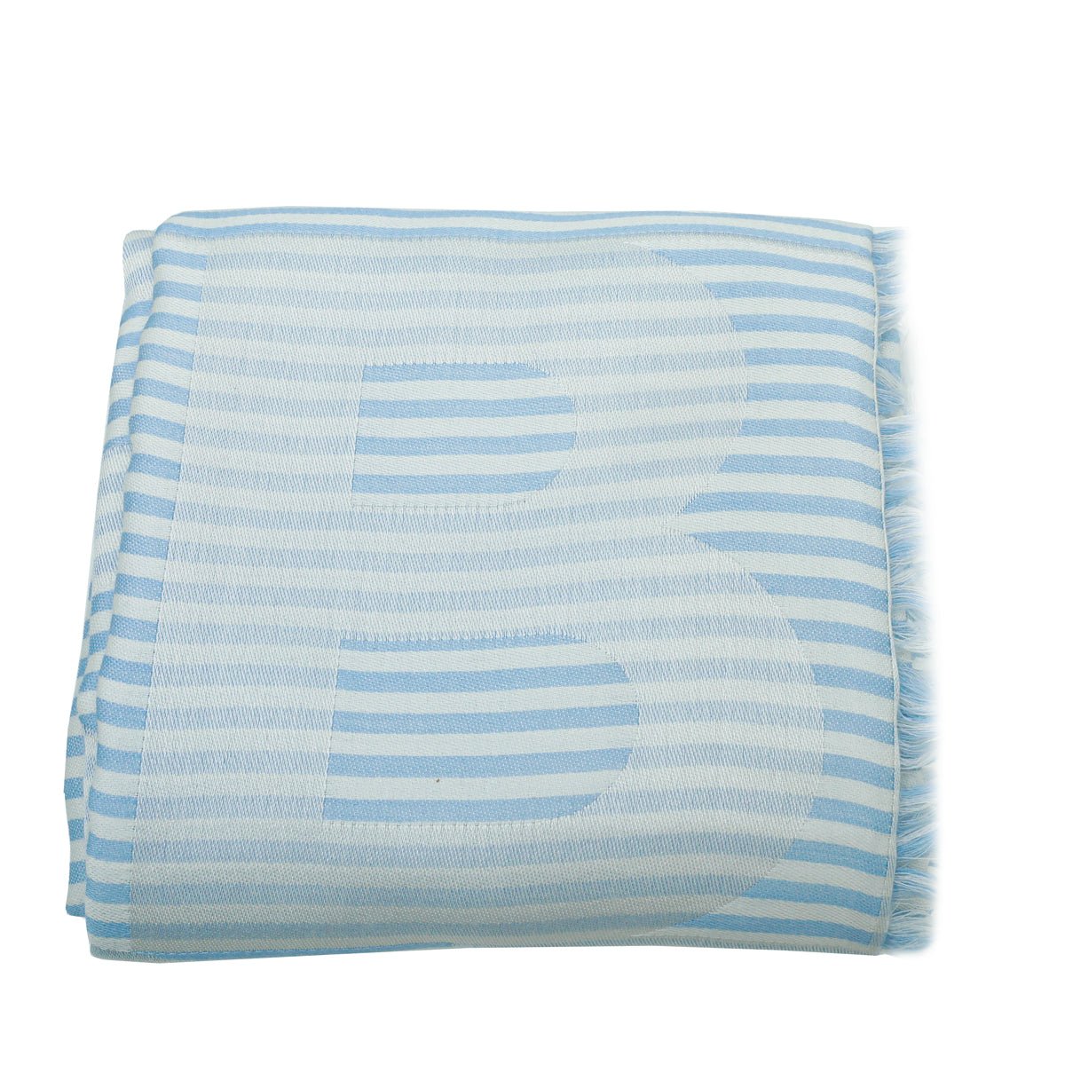 Burberry Pale Blue TB Logo Print Stripe Scarf