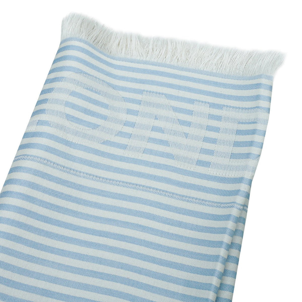 Burberry Pale Blue TB Logo Print Stripe Scarf