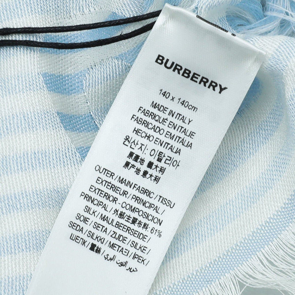 Burberry Pale Blue TB Logo Print Stripe Scarf