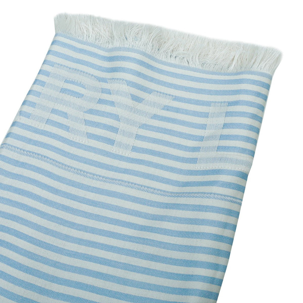 Burberry Pale Blue TB Logo Print Stripe Scarf