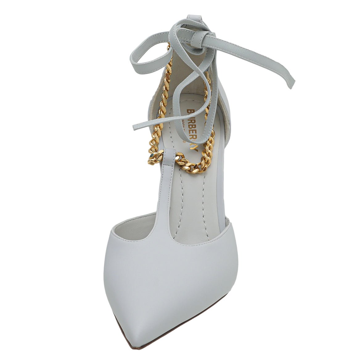 Burberry Pebble Grey Wellton T Strap Ankle Tie Pump 38.5