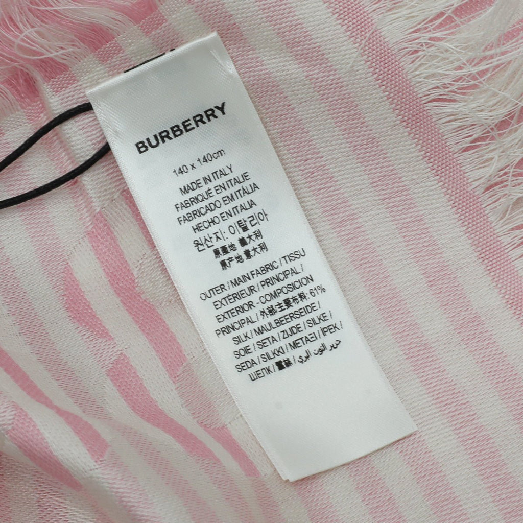 Burberry Peony Pink Logo Print Stripe Scarf