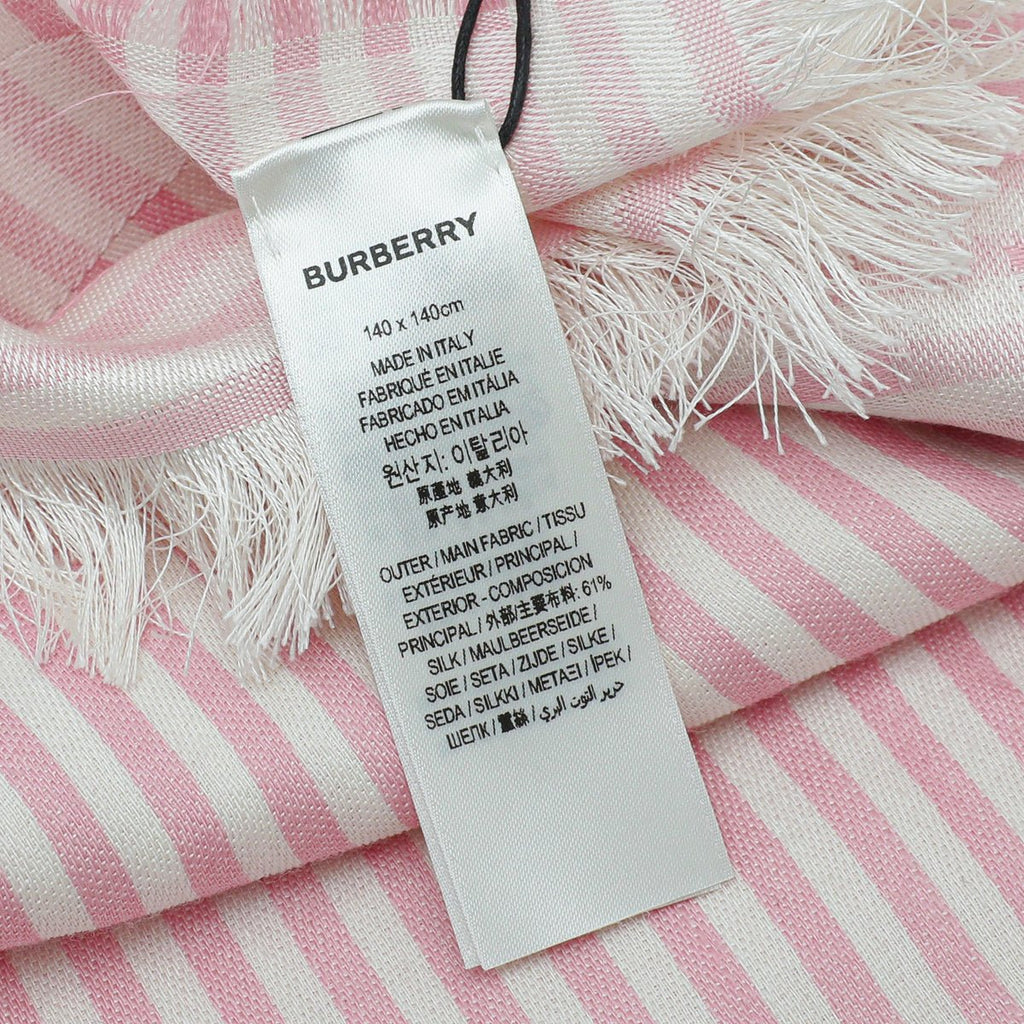 Burberry Peony Pink Logo Print Stripe Scarf