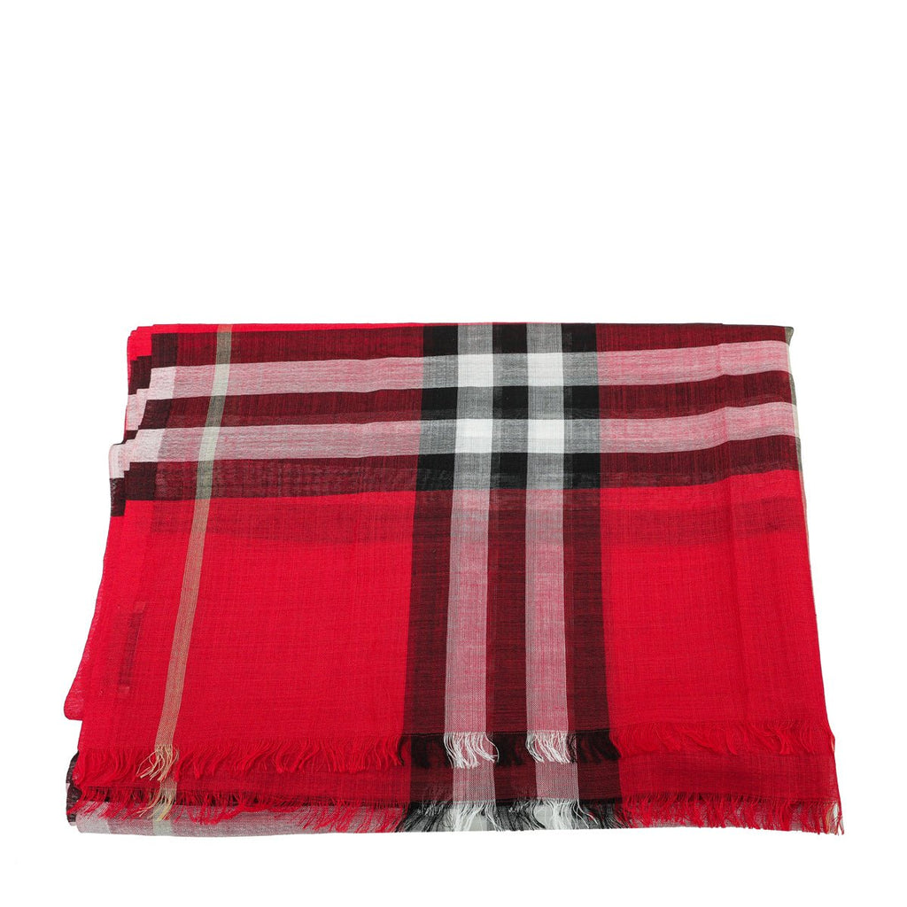 Burberry Red Giant Check Gauze Scarf