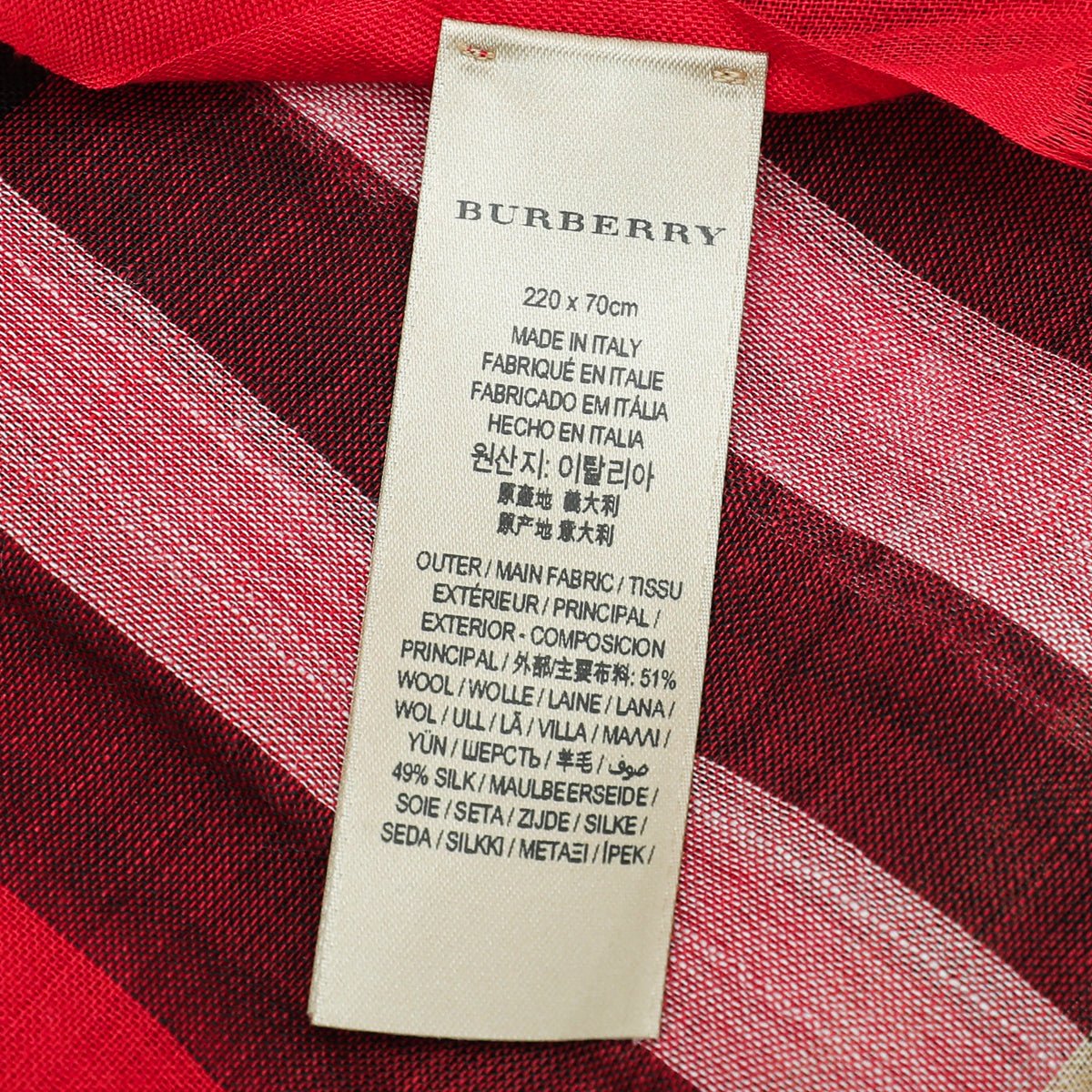 Burberry Red Giant Check Gauze Scarf