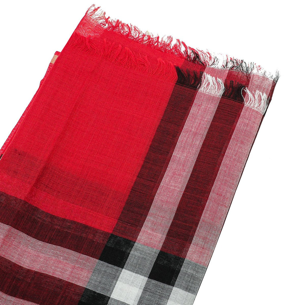 Burberry Red Giant Check Gauze Scarf