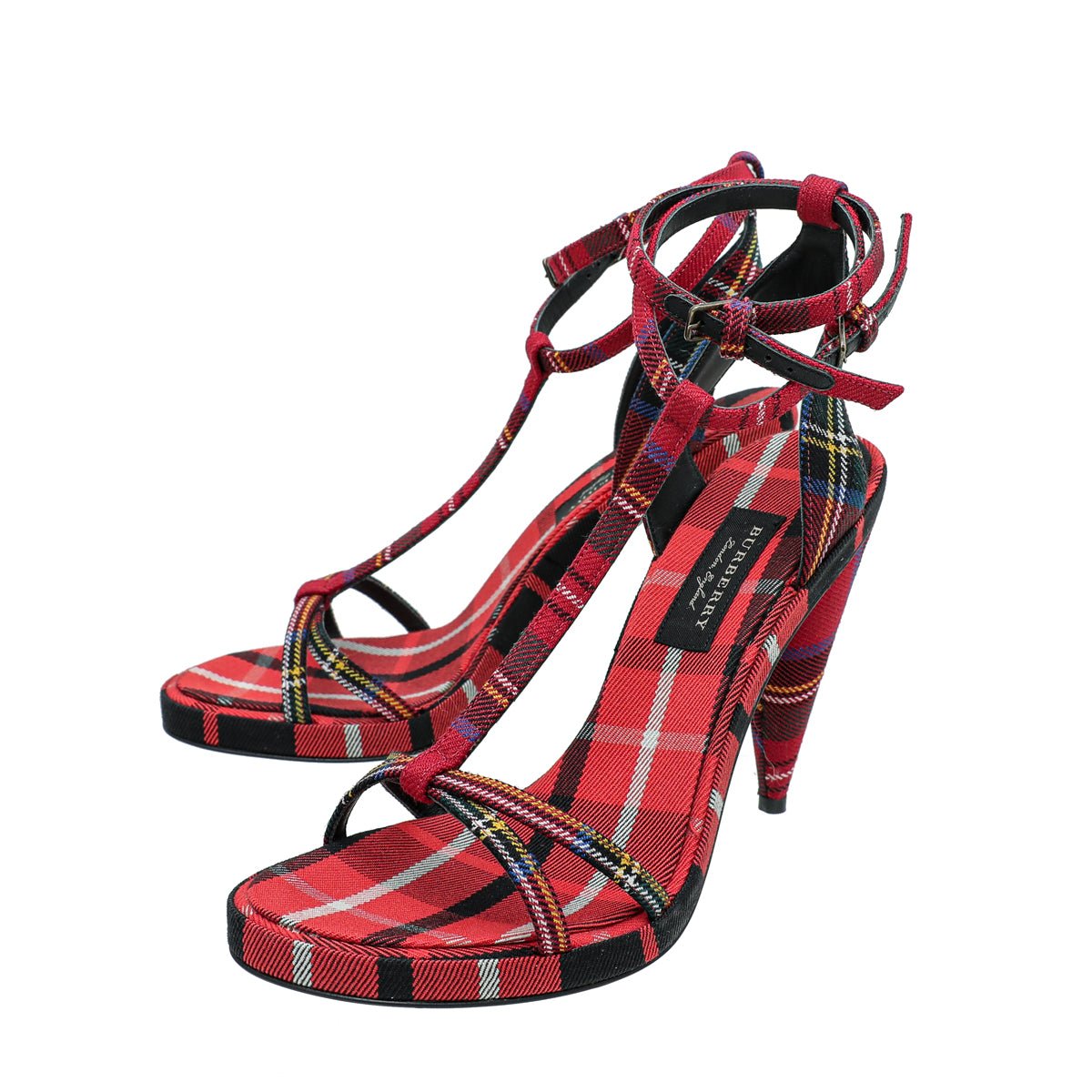 Burberry Red Hans T-Strap Cone Heel Sandal 38.5