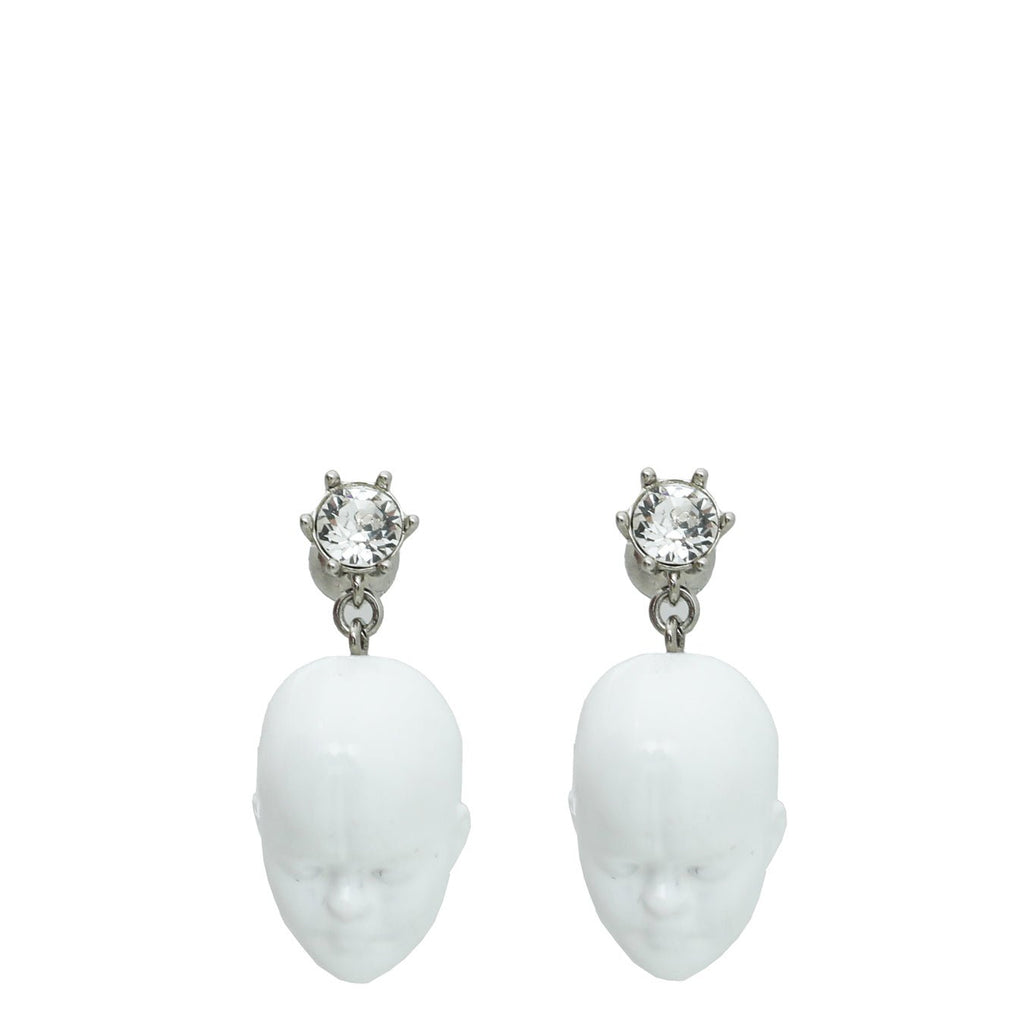 Burberry White Resin Doll Head Crystal Earrings