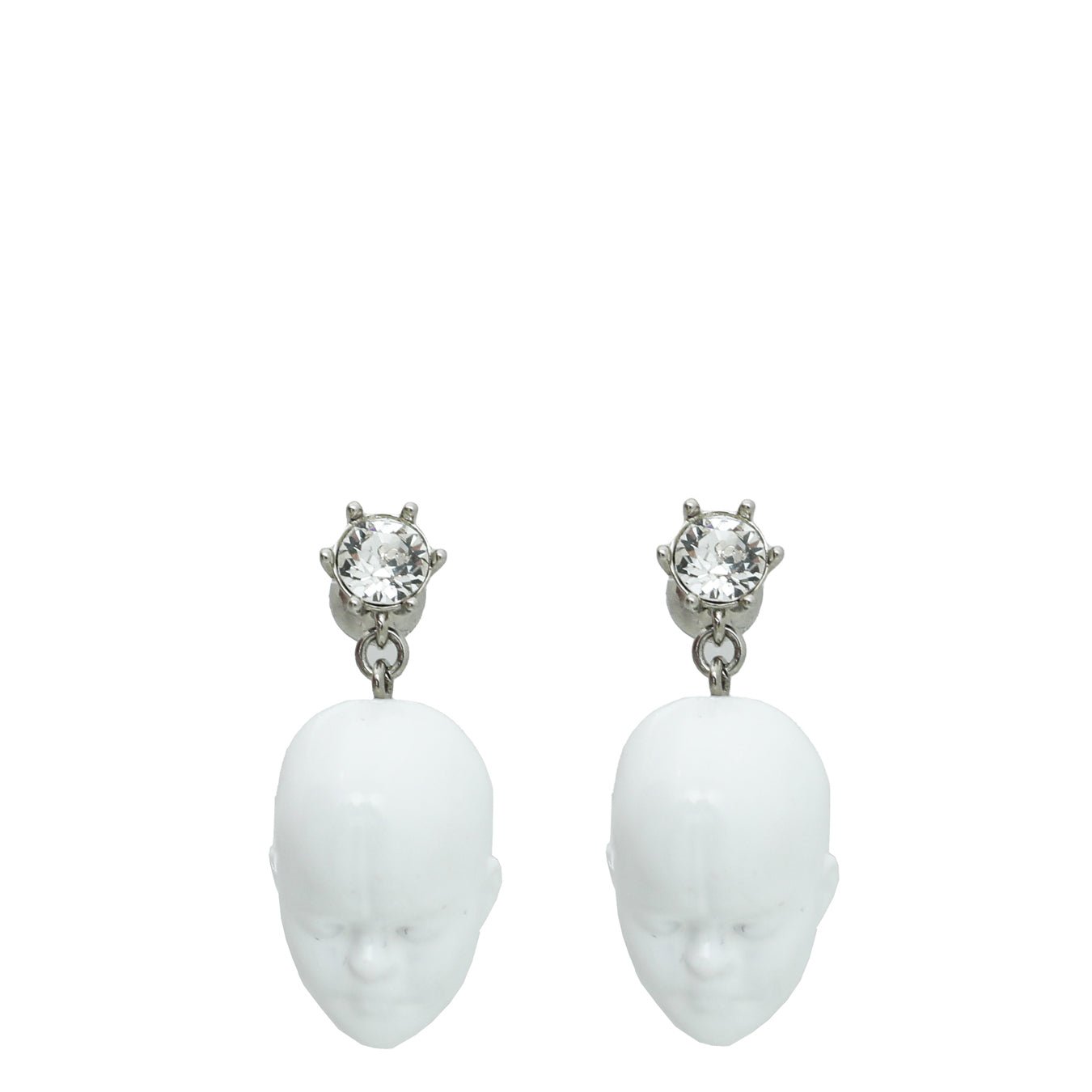 Burberry White Resin Doll Head Crystal Earrings