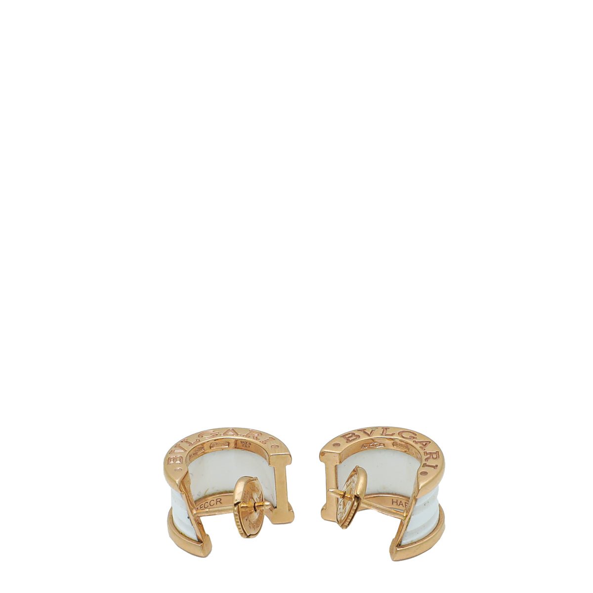 Bvlgari 18K Pink Gold White Ceramic B.Zero 1 Earrings
