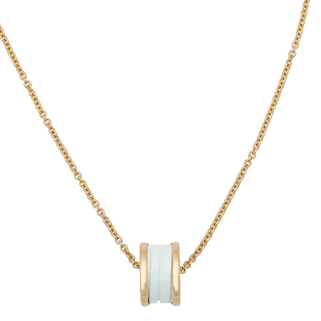 Bvlgari 18K Pink Gold White Ceramic B.Zero 1 Pendant Necklace