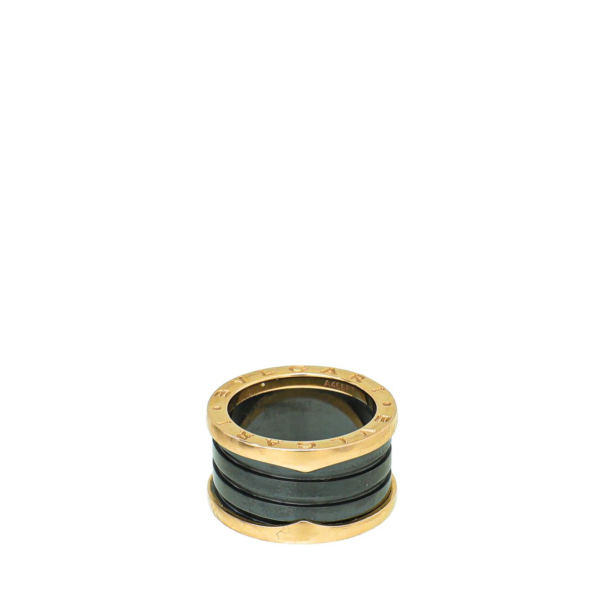Bvlgari 18K Rose Gold Black Ceramic B.Zero 4 Band Ring 52