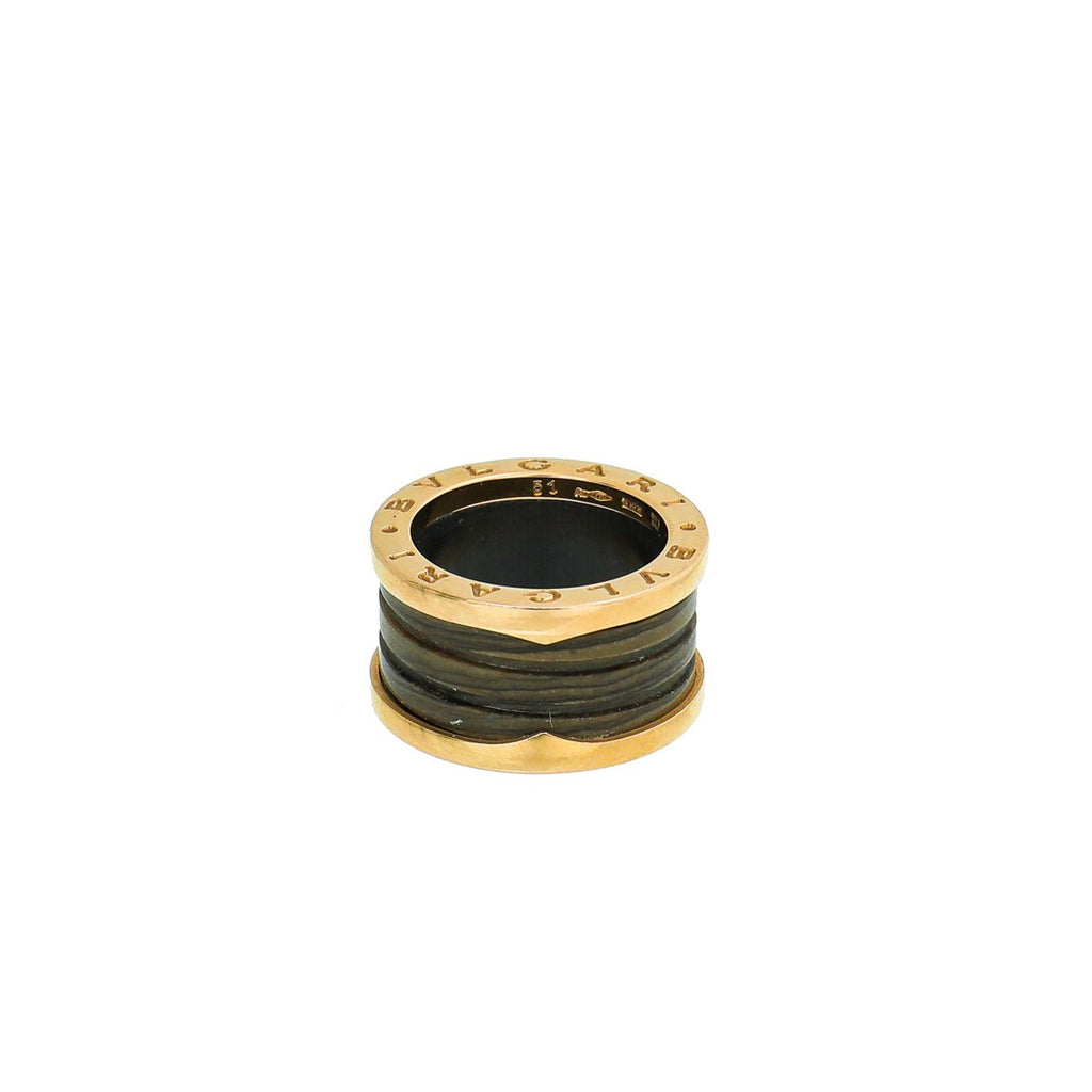 Bvlgari 18K Rose Gold Brown Marble B.Zero 4 Band Ring 51
