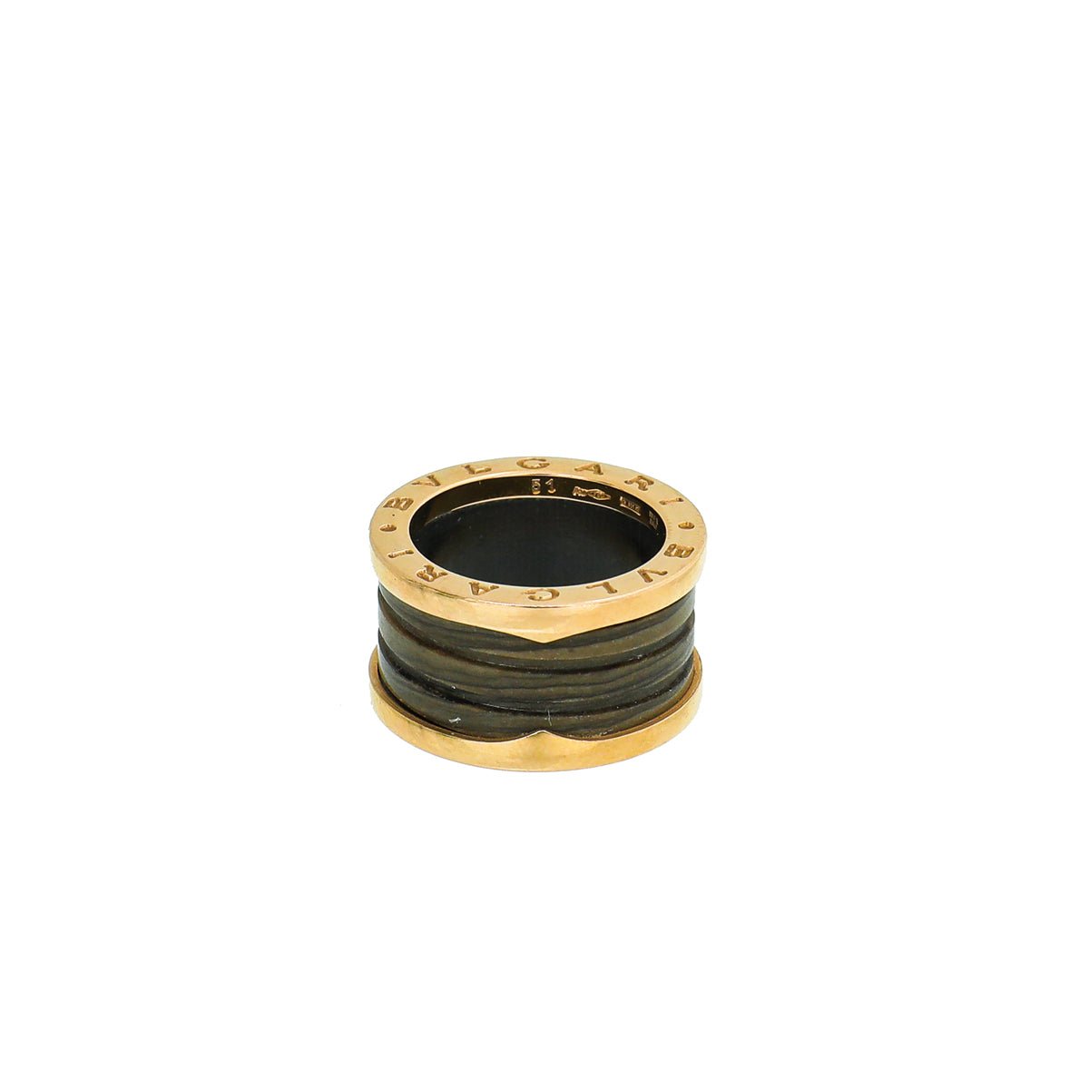 Bvlgari 18K Rose Gold Brown Marble B.Zero 4 Band Ring 51