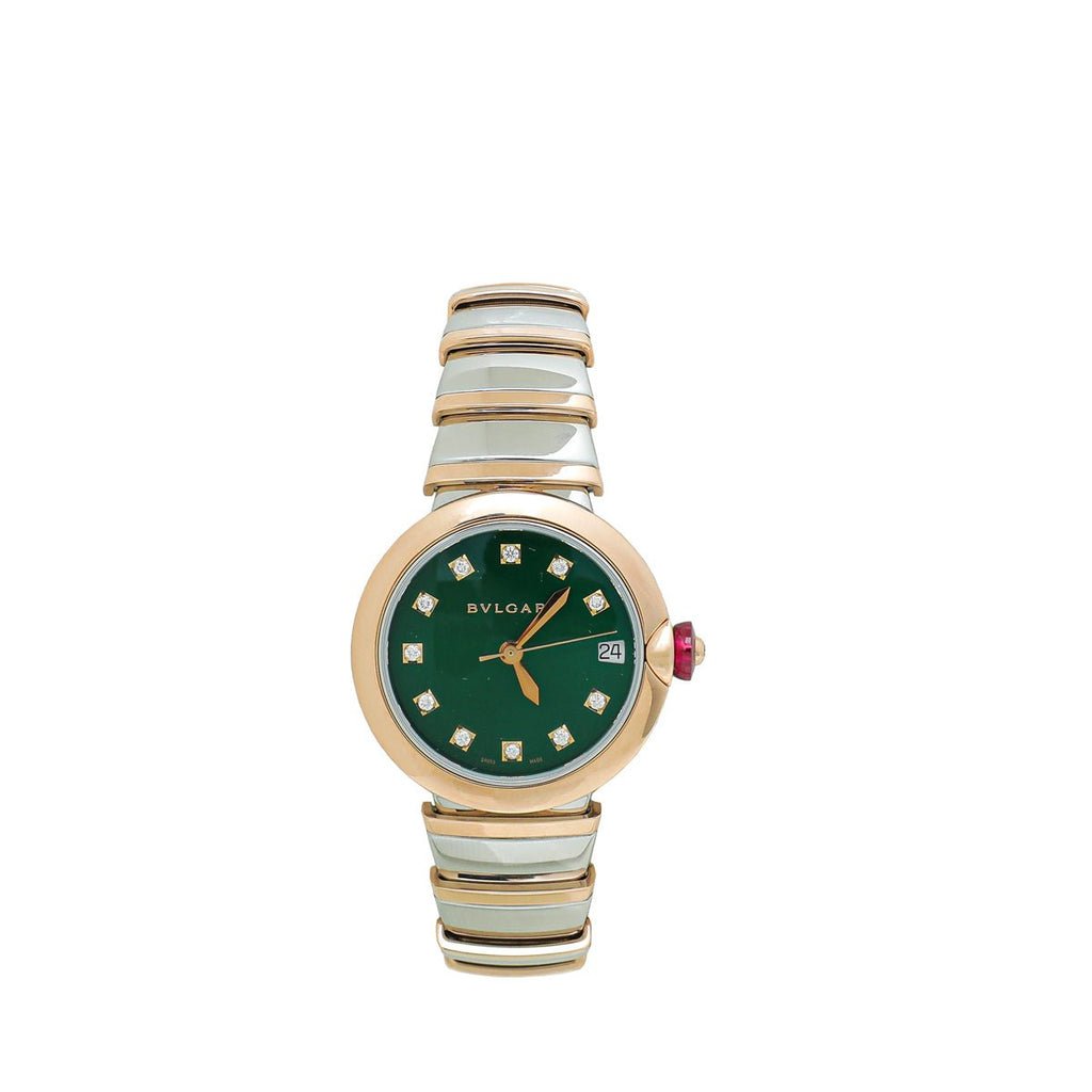 Bvlgari 18K Rose Gold Steel Diamond LVCEA 33mm Watch