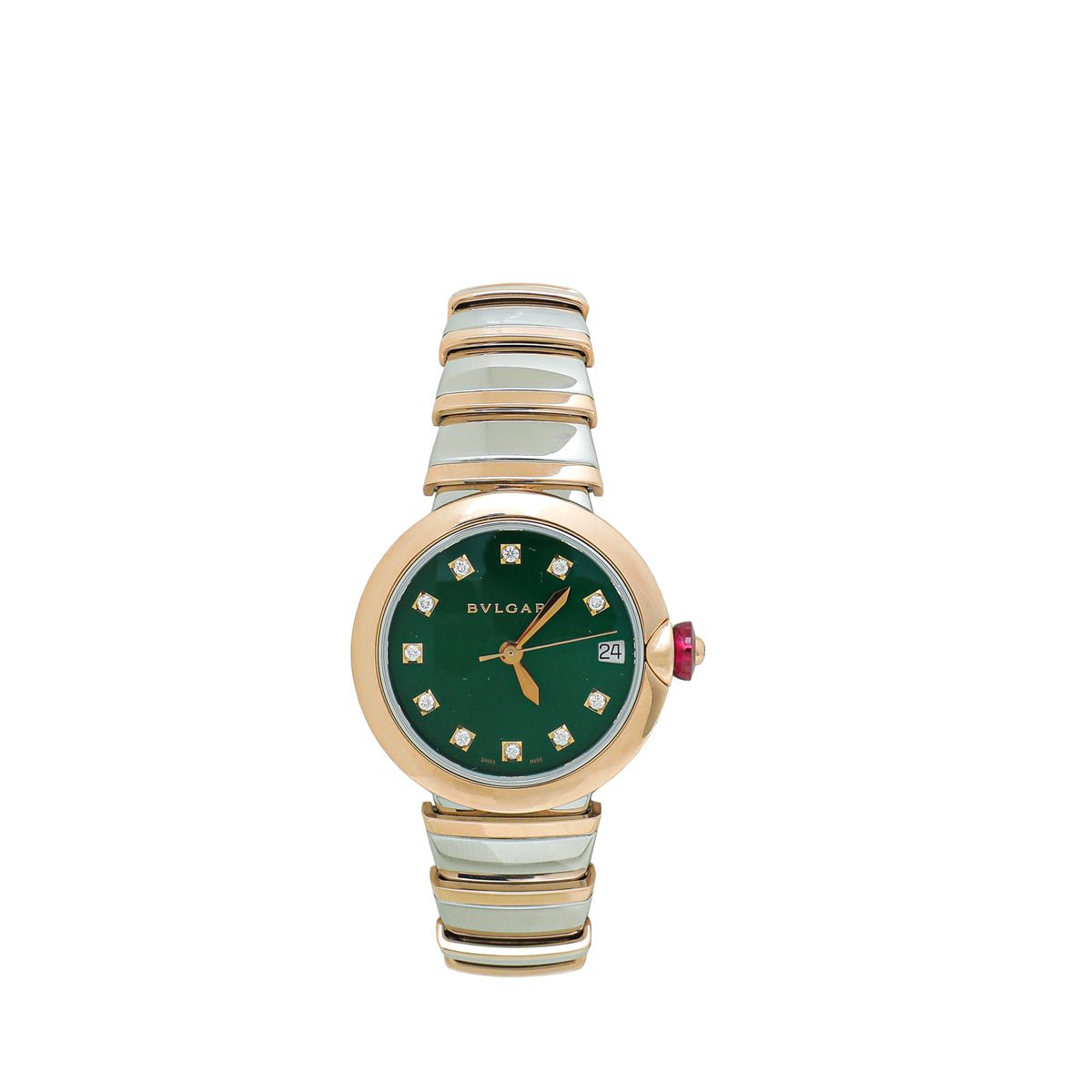 Bvlgari 18K Rose Gold Steel Diamond LVCEA 33mm Watch