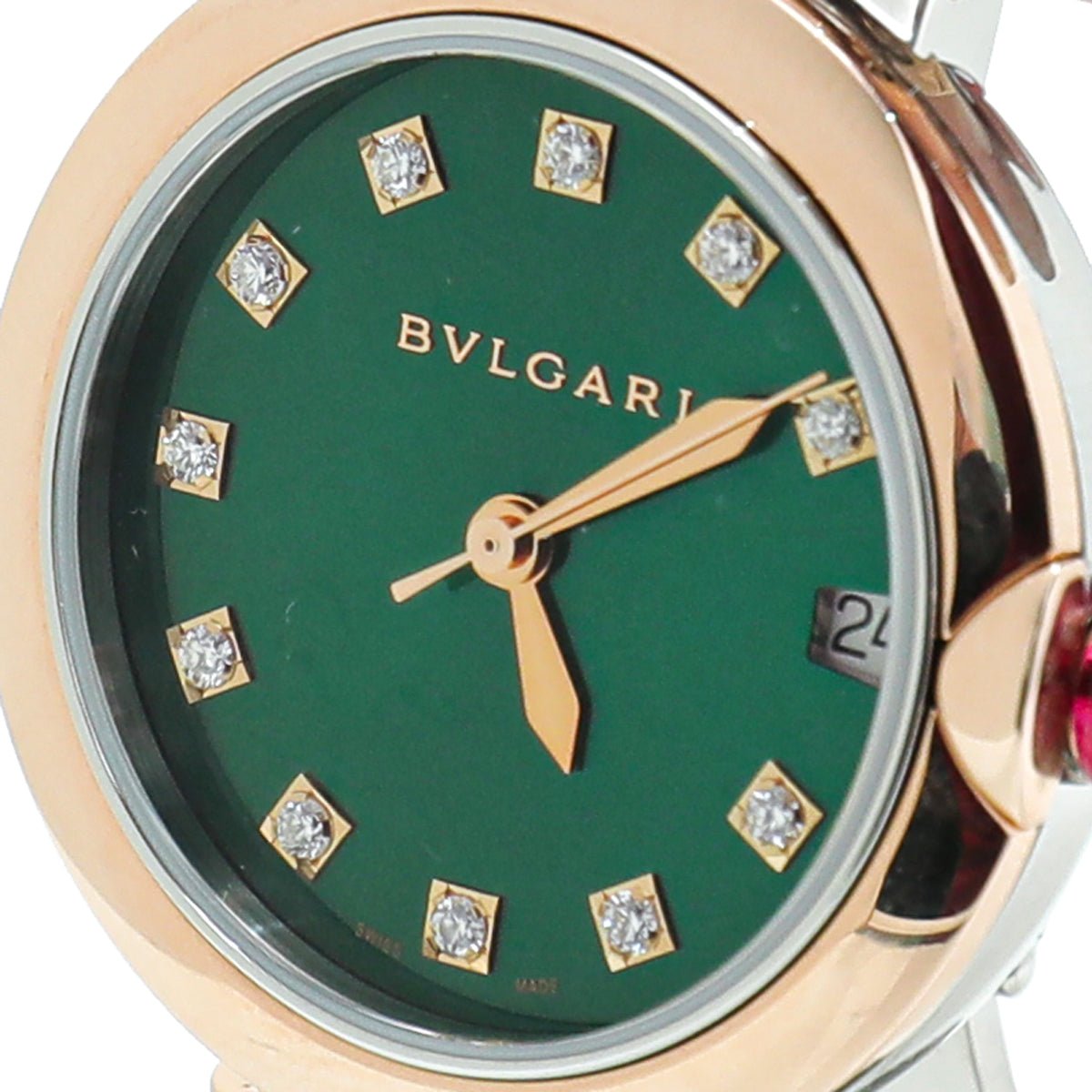 Bvlgari 18K Rose Gold Steel Diamond LVCEA 33mm Watch