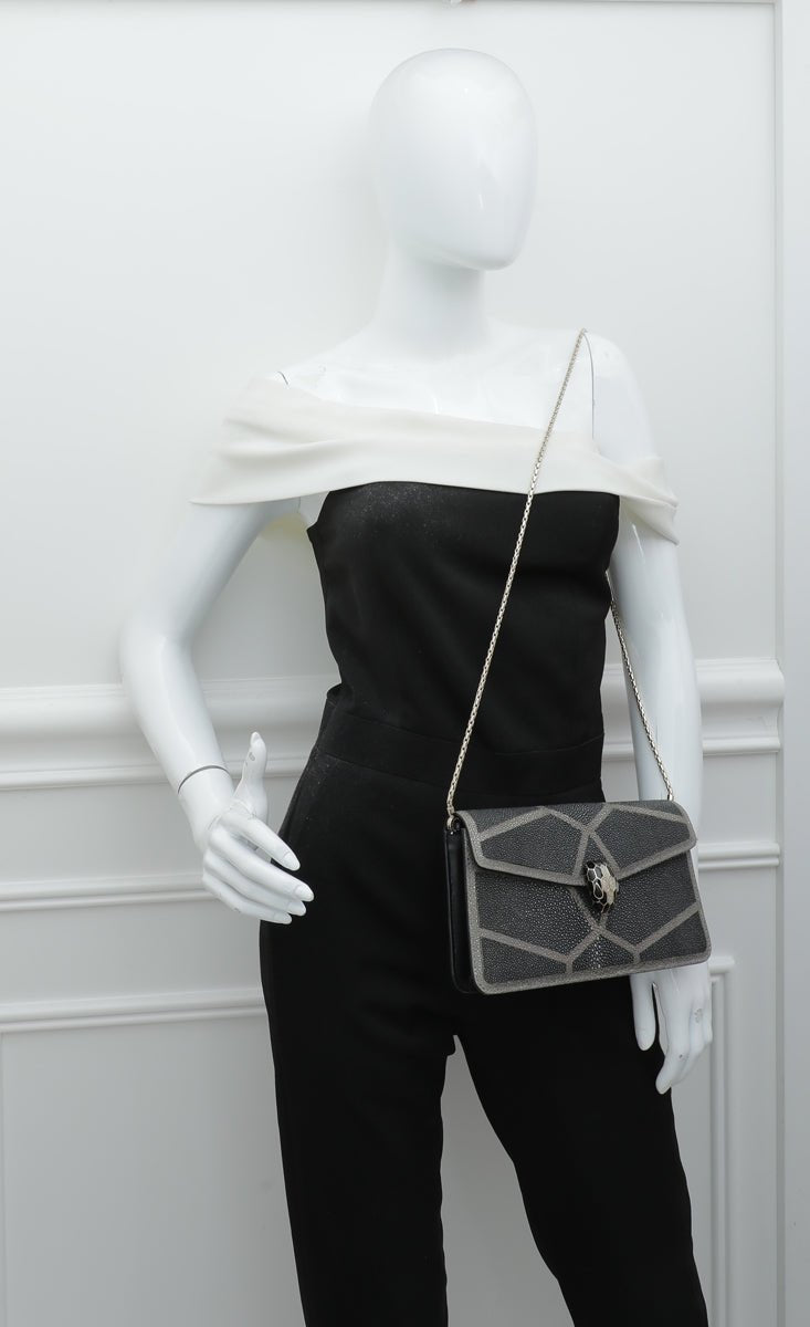 Bvlgari Bicolor Galuchat Serpenti Forever Chain Clutch