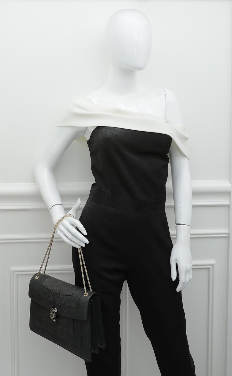 Bvlgari Black Karung Serpenti Forever Metallic Flap Medium Bag