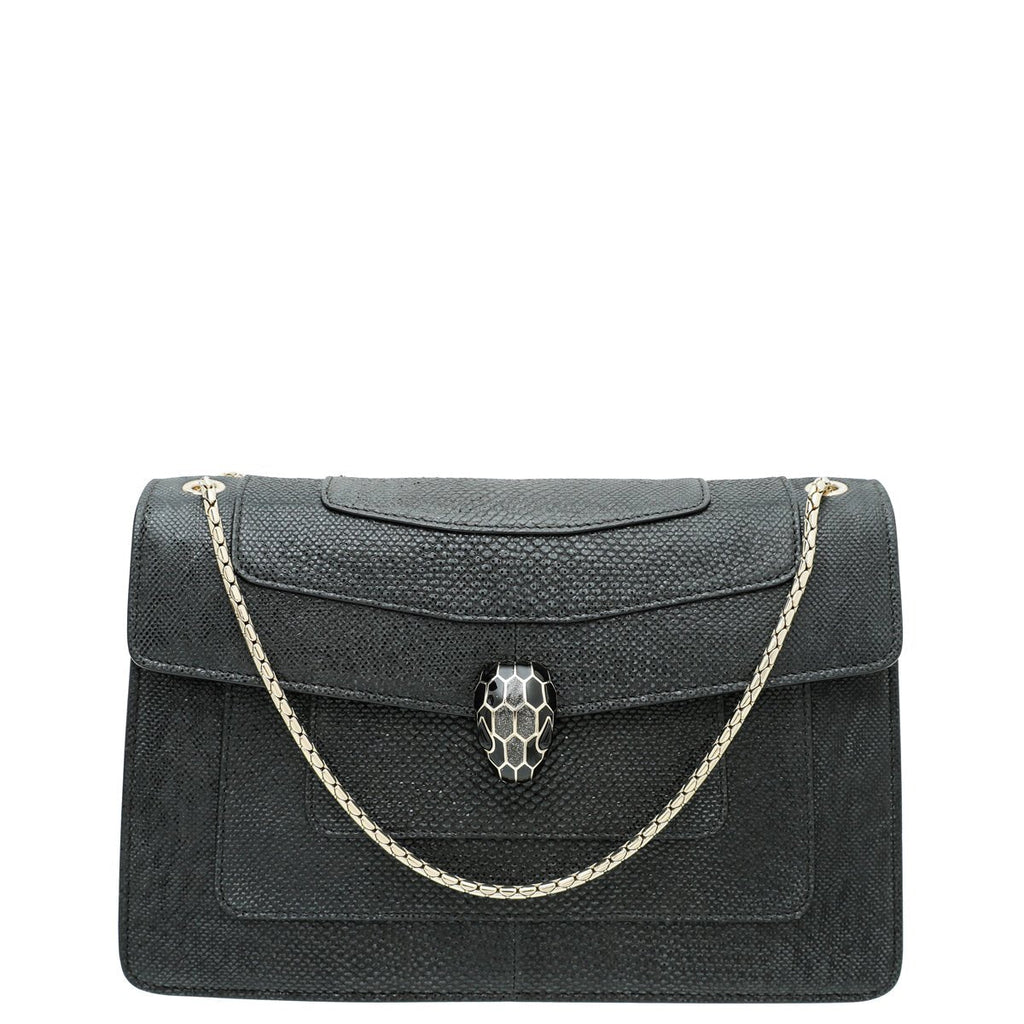 Bvlgari Black Karung Serpenti Forever Metallic Flap Medium Bag