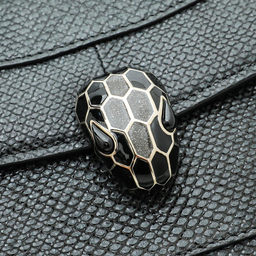 Bvlgari Black Karung Serpenti Forever Metallic Flap Medium Bag
