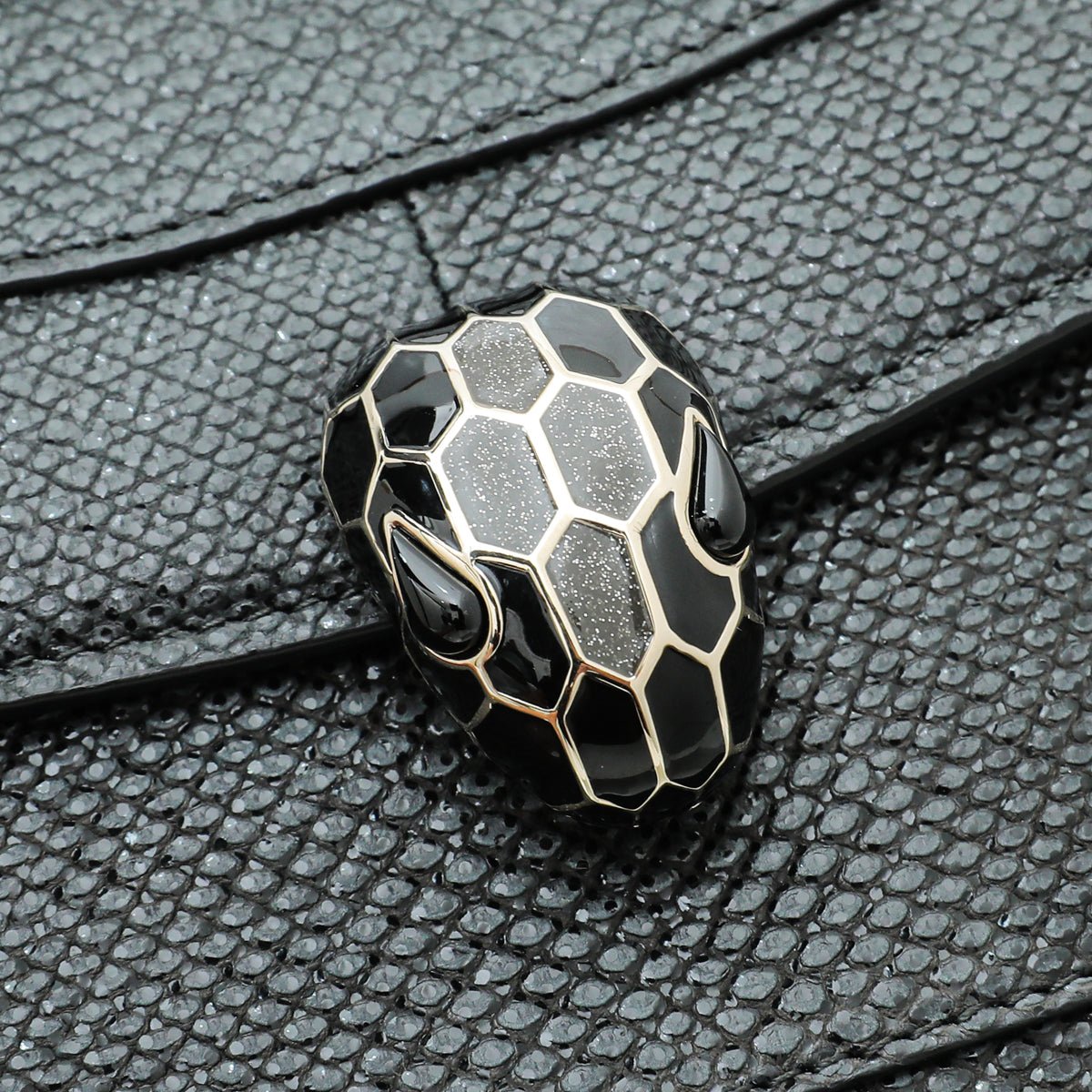 Bvlgari Black Karung Serpenti Forever Metallic Flap Medium Bag