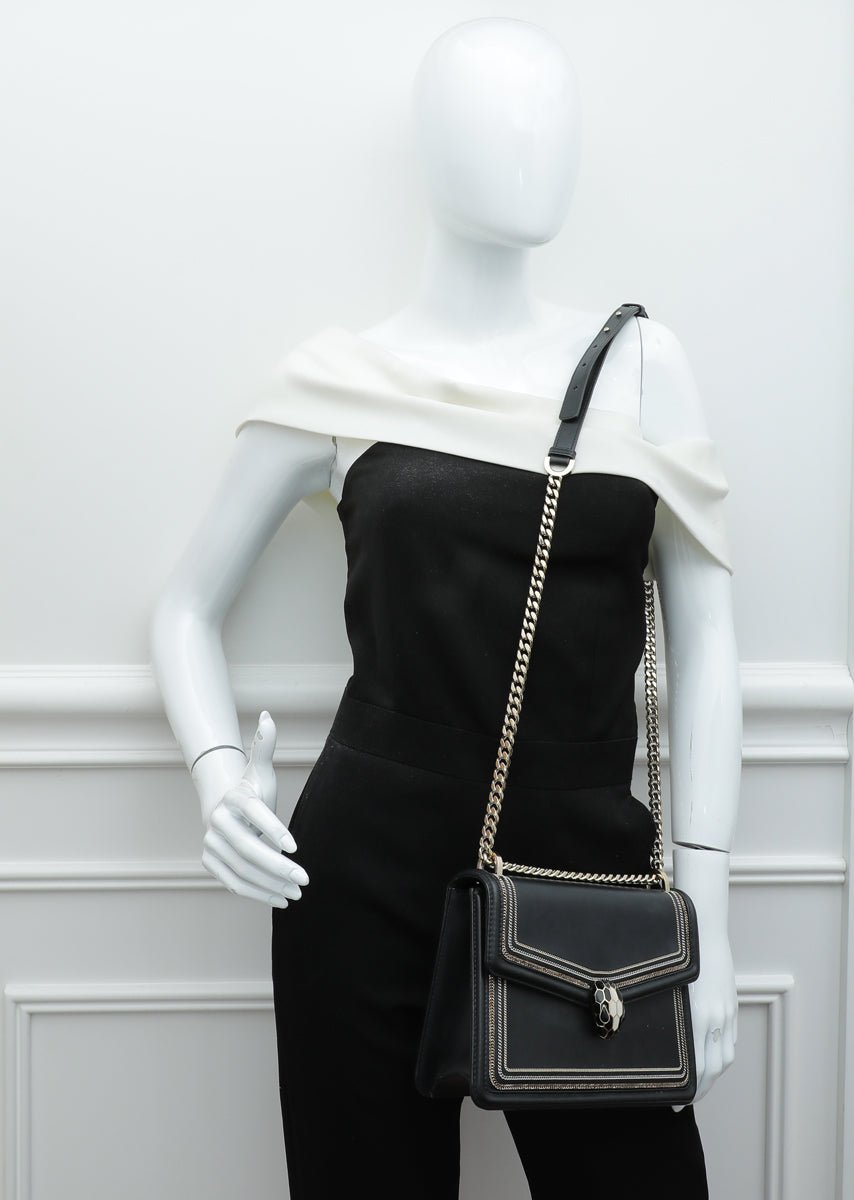Bvlgari Black Serpenti Diamond Blast Small Flap Bag