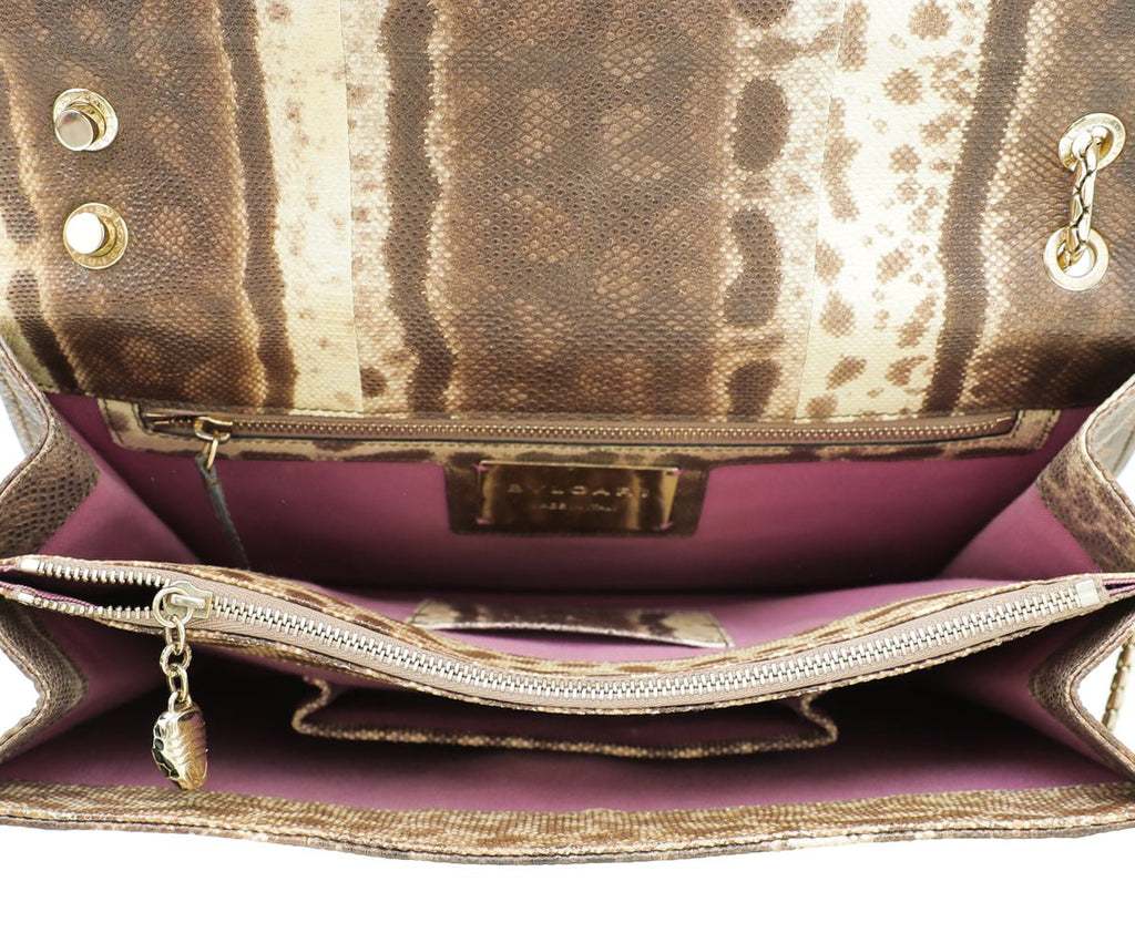 Bvlgari Brown Karung Skin Serpenti Forever Large Bag
