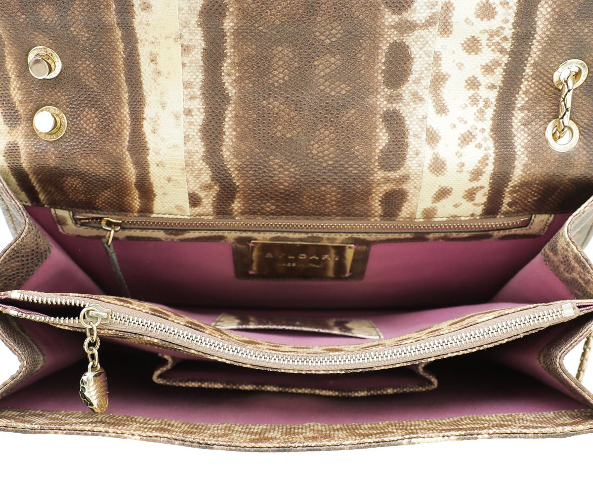 Bvlgari Brown Karung Skin Serpenti Forever Large Bag