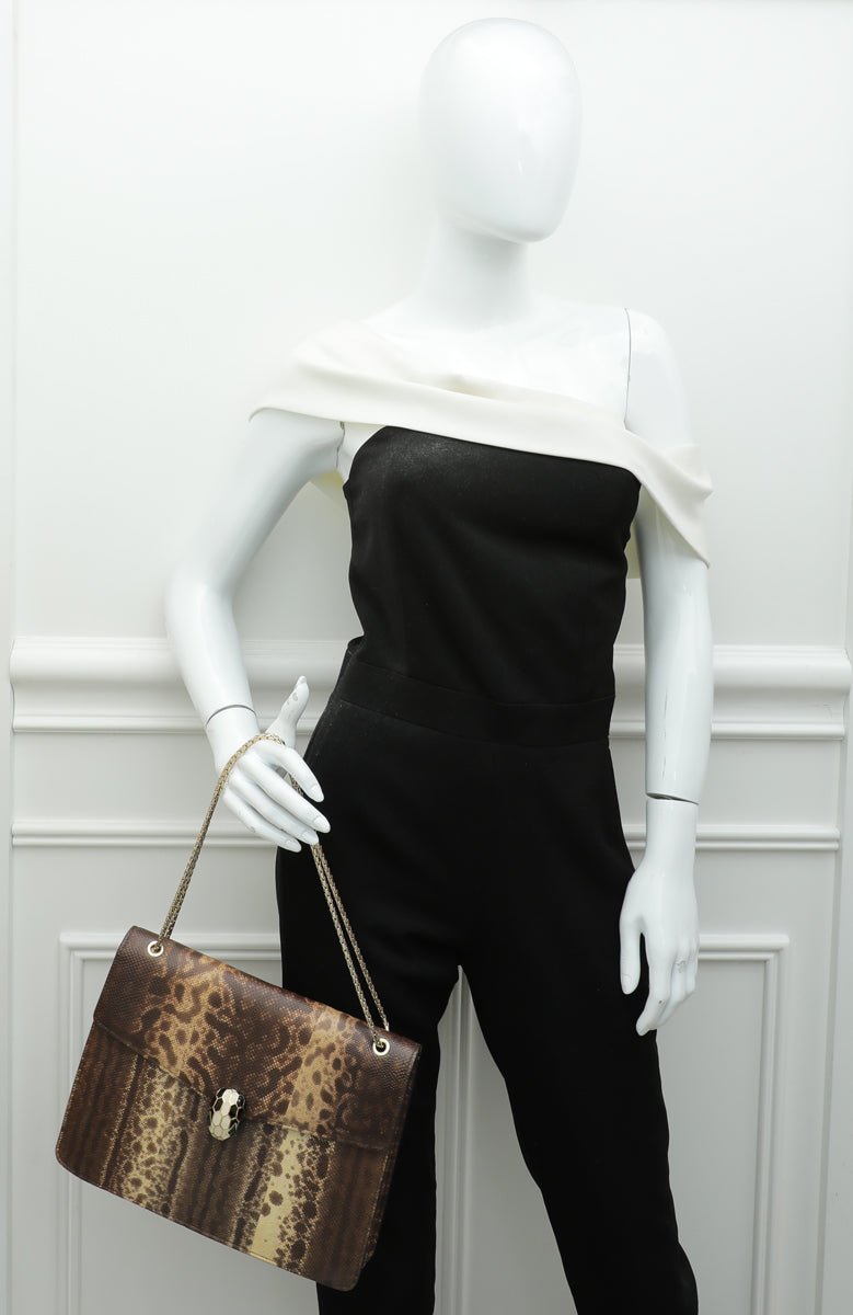 Bvlgari Brown Karung Skin Serpenti Forever Large Bag